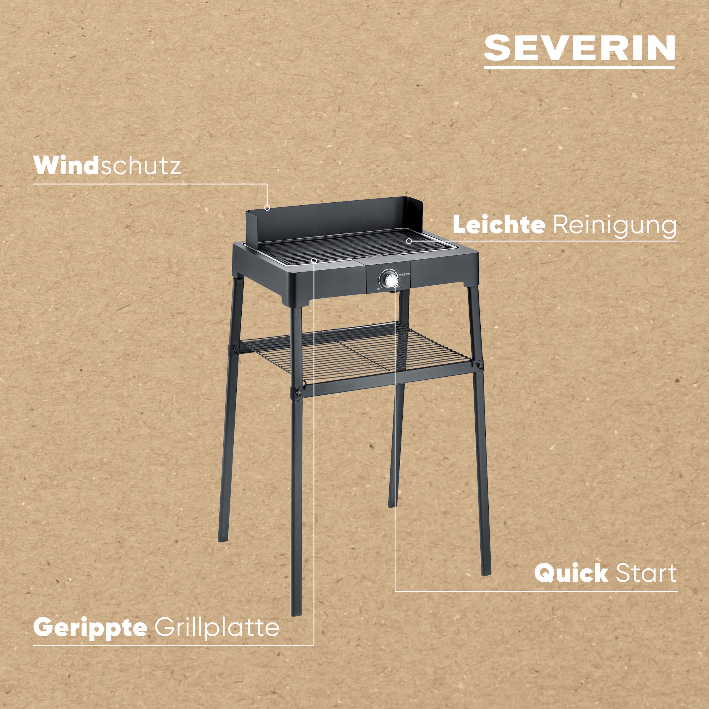 Severin Standgrill »PG 8568«, 2200 W, Elektrogrill mit Grillplatte, als Stand- oder Tischgrill nutzbar