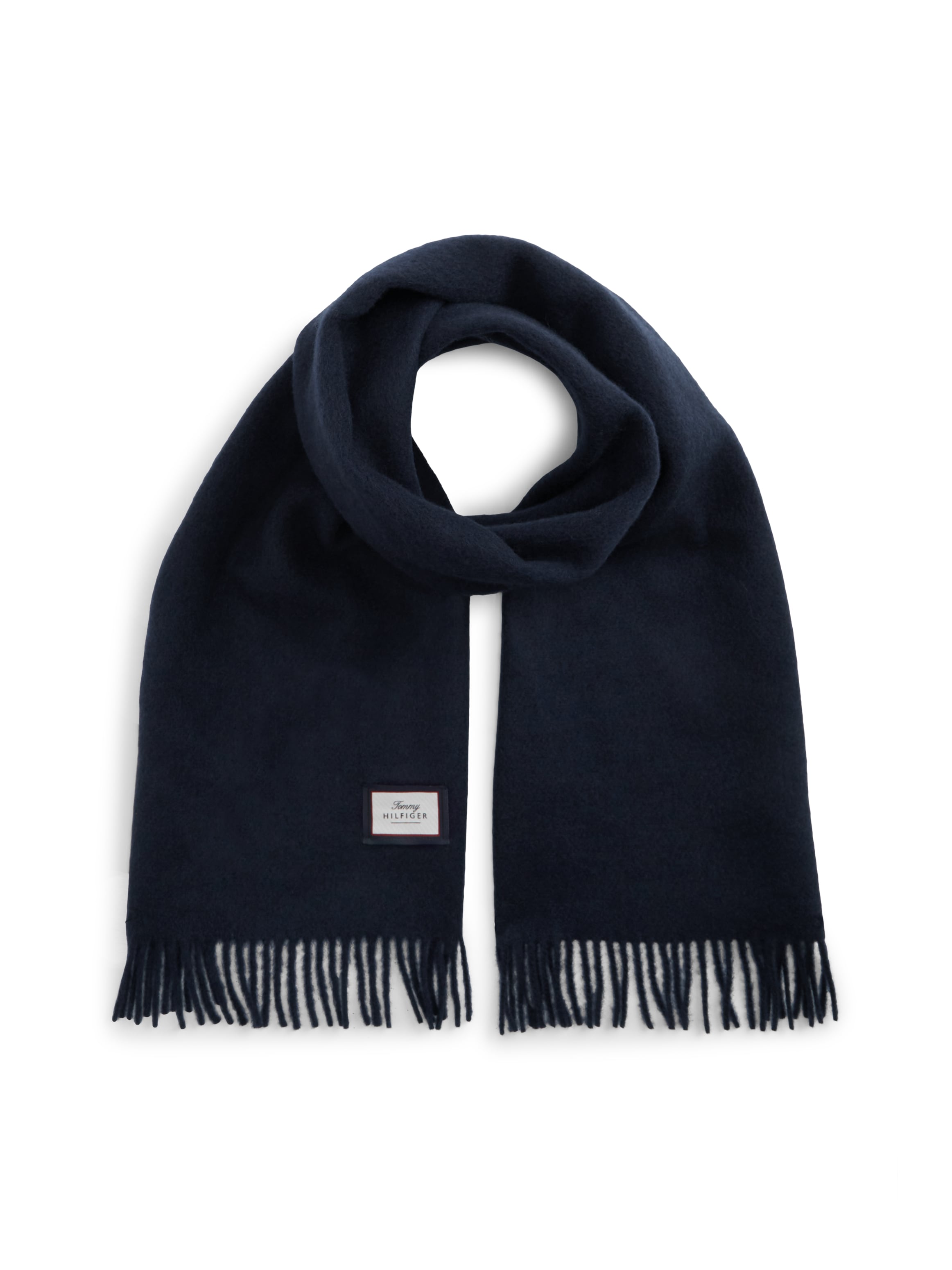Tommy Hilfiger Wollschal aus reiner Wolle mit Logo und Fransen