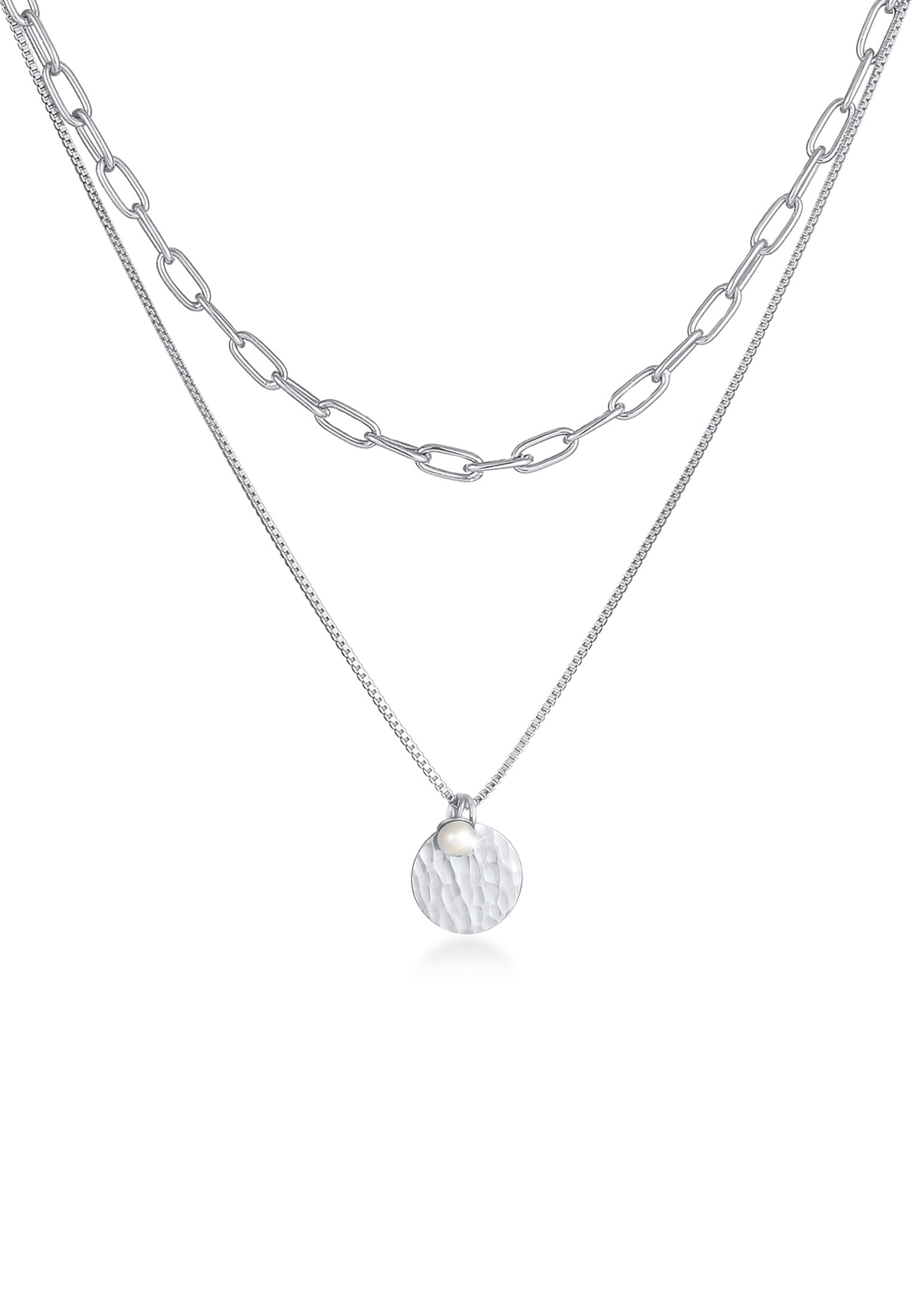 Elli Premium Silberkette »Halskette Layer Plättchen Layer Figaro 2-lagig 925 Silber«