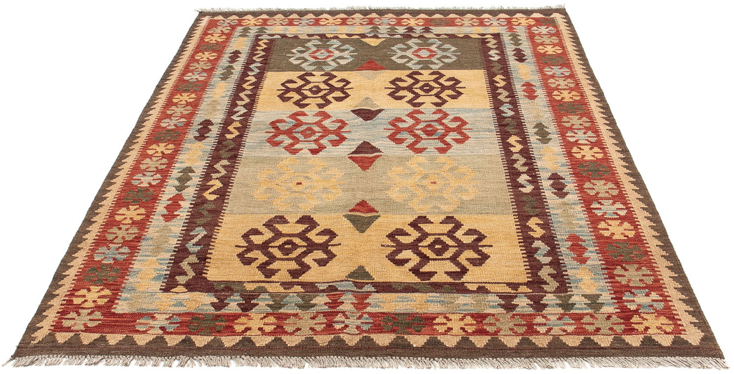 Wollteppich »Kelim - Oriental - 196 x 151 cm - mehrfarbig«, rechteckig, 4 mm Höhe,...