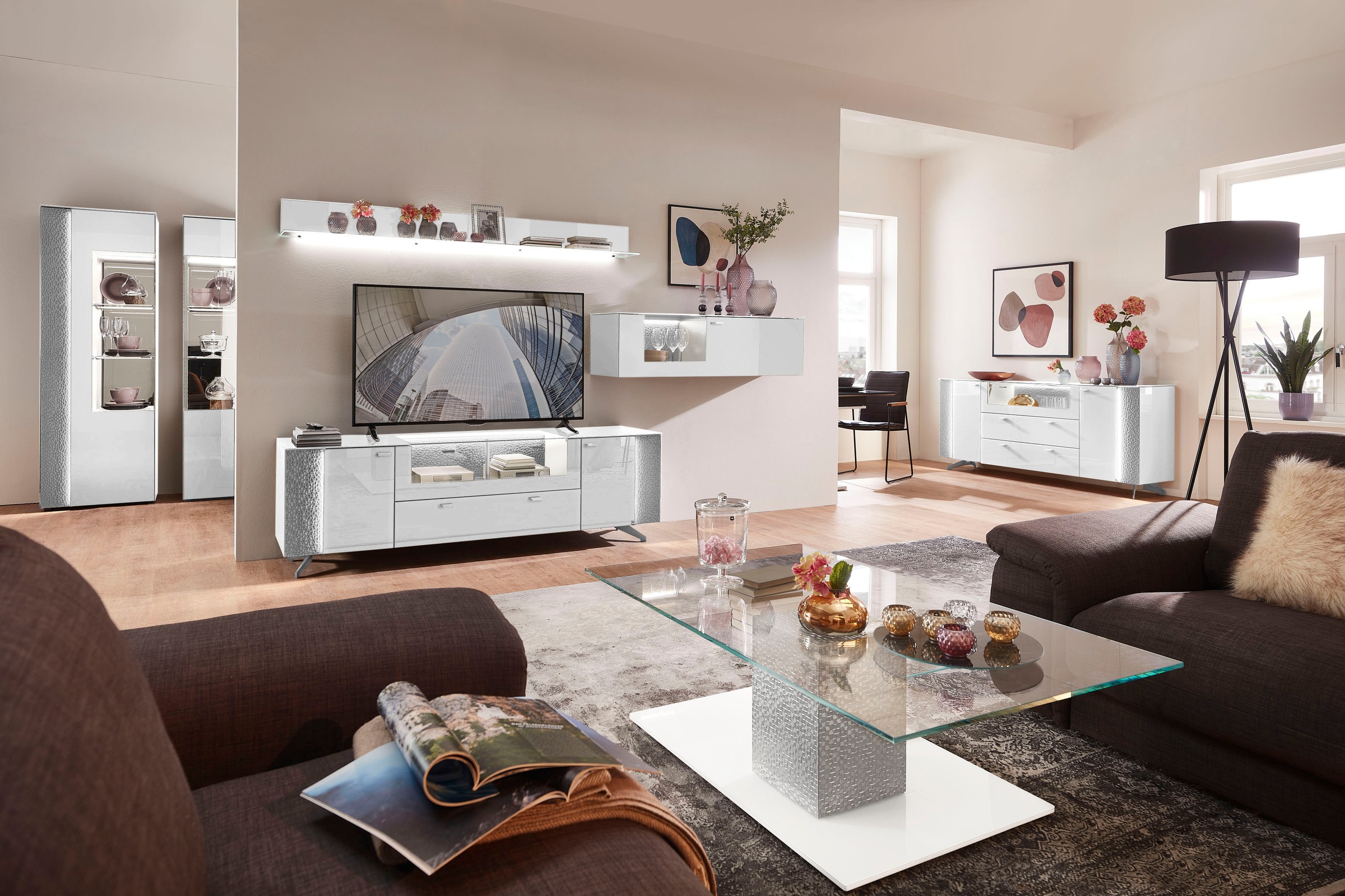 LEONARDO Sideboard »AUREA«, mit Pailletten-Akzent, wahlweise mit Beleuchtung