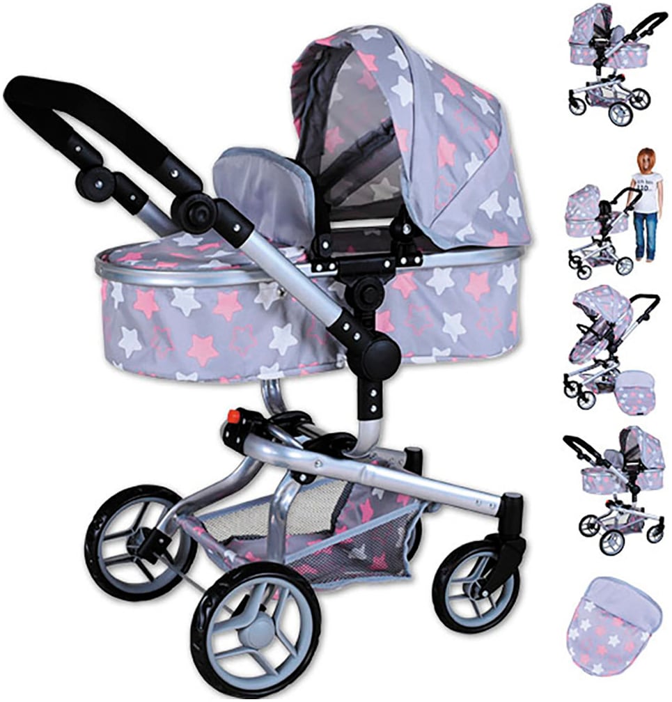 Knorrtoys® Kombi-Puppenwagen »Boonk - star grey pink«