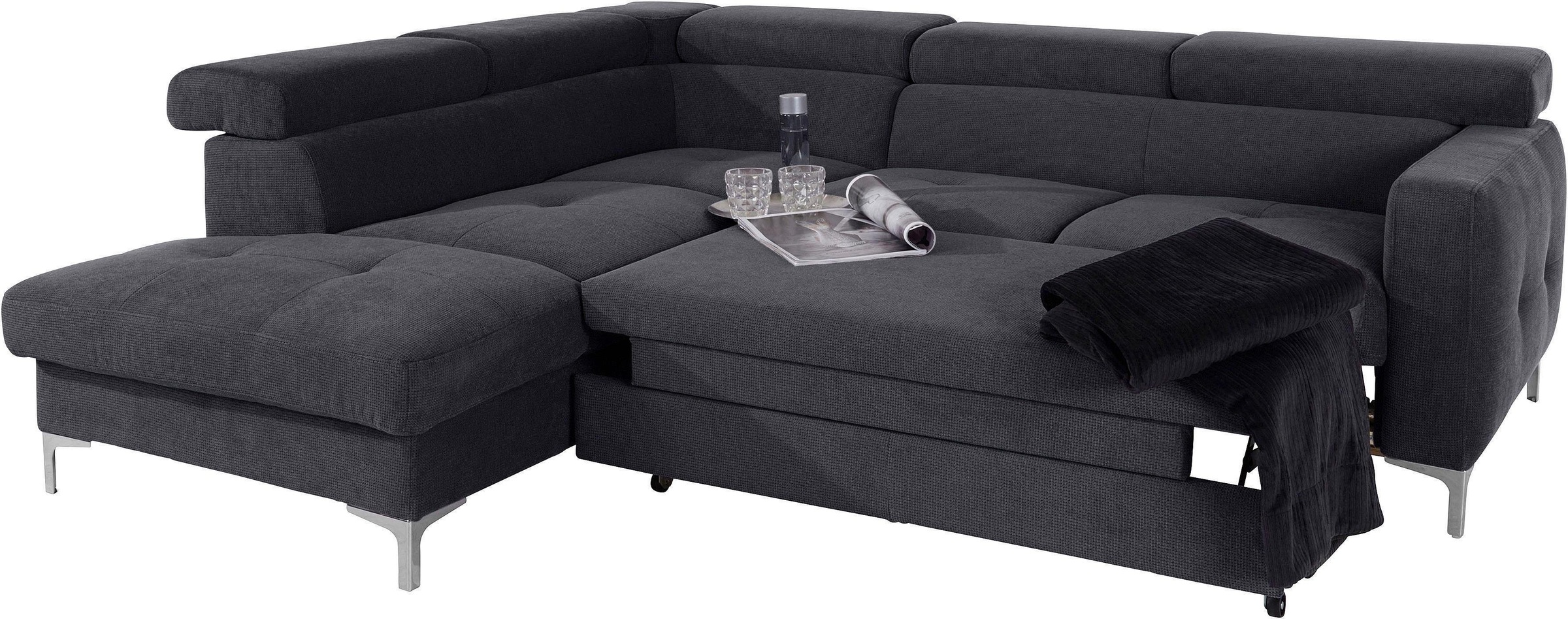 COTTA Polstergarnitur »Sammy L-Form«, (Set), Set bestehend aus: Ecksofa mit Kopfteilverstellung & Hocker