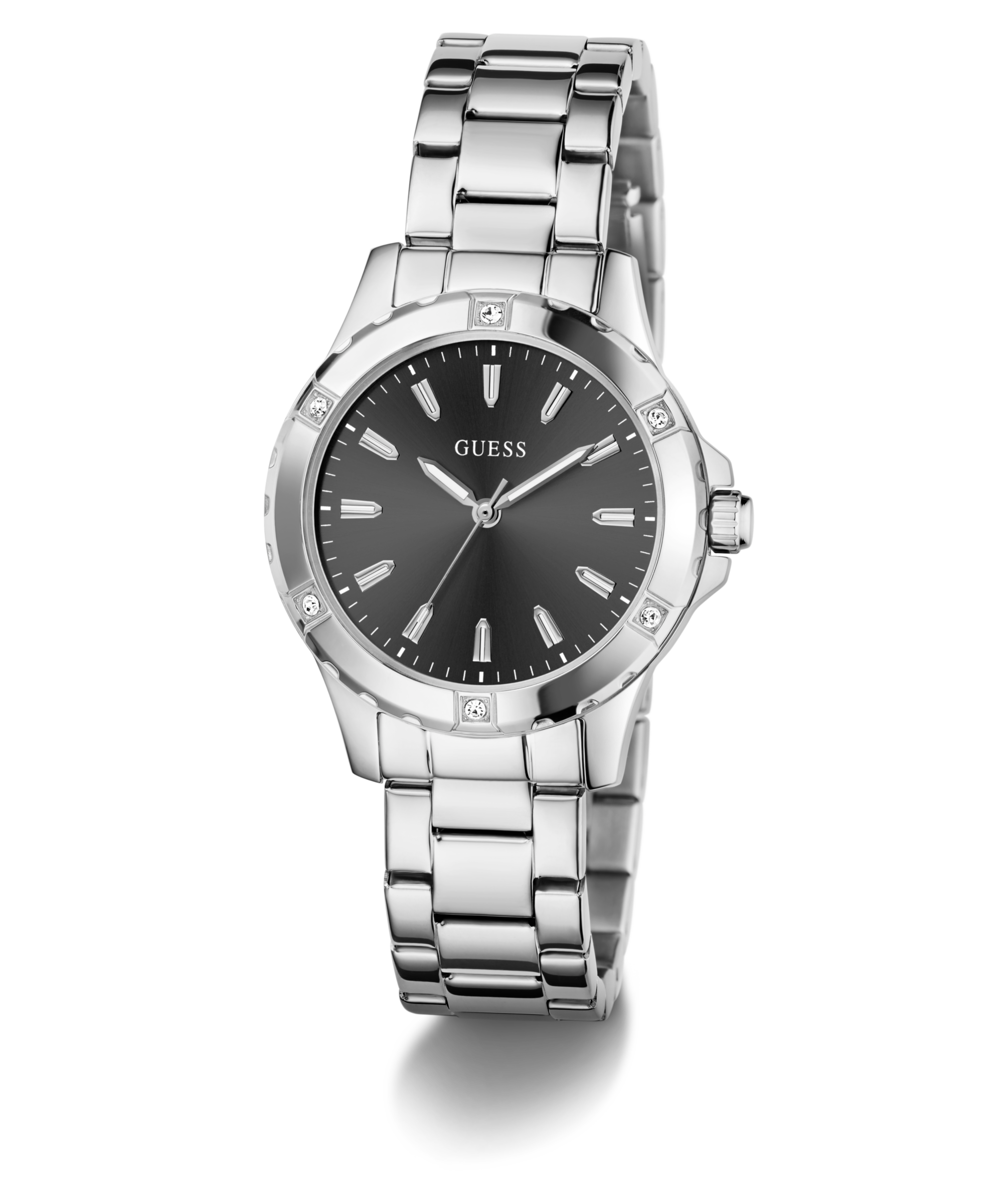 Guess Quarzuhr »MIST« Armbanduhr, Damenuhr, Edelstahlarmband, Kristallsteine