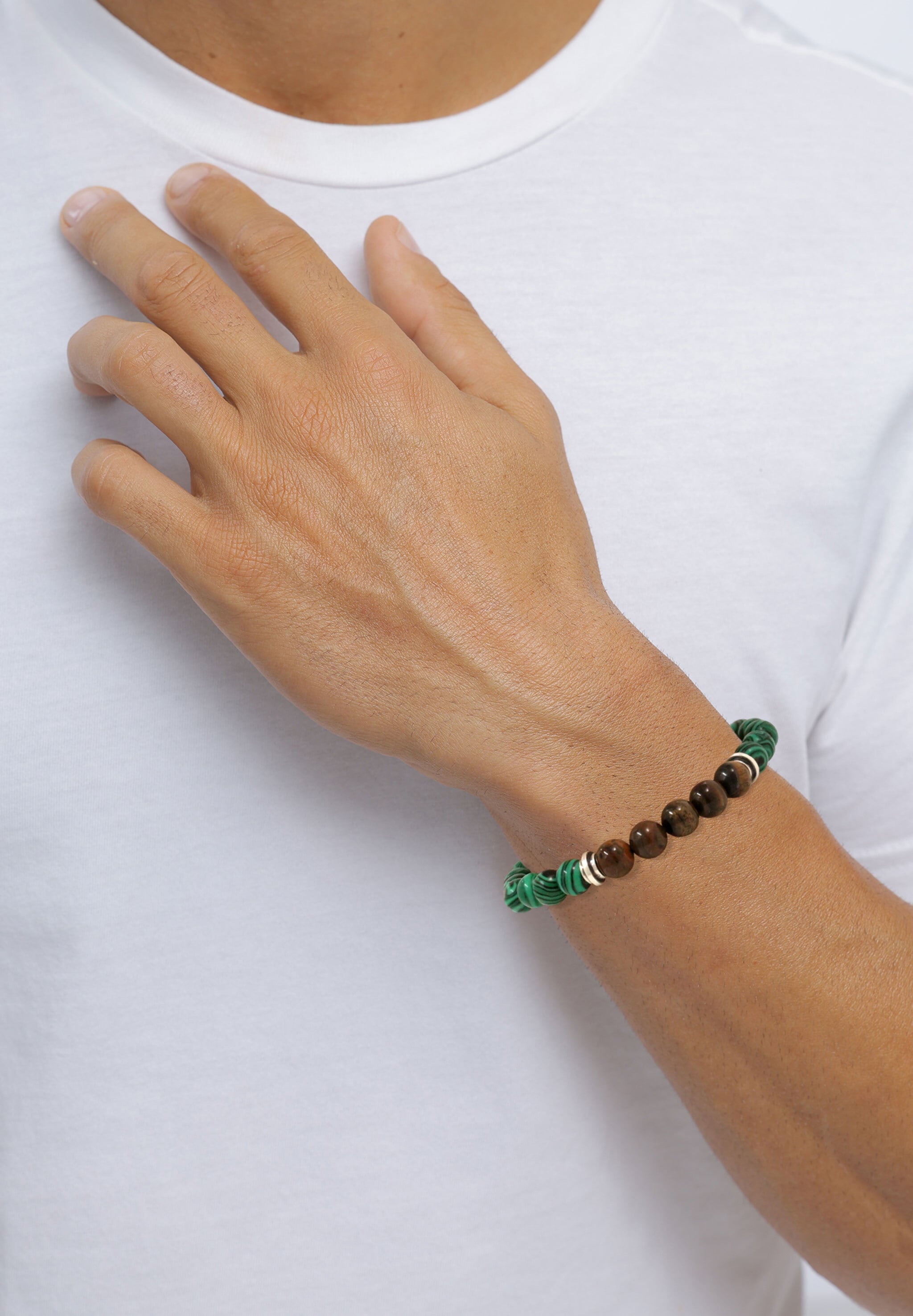 Kuzzoi Armkette »Armband Malachit Tigerauge Stein Perlen 925 Sterling Silber«