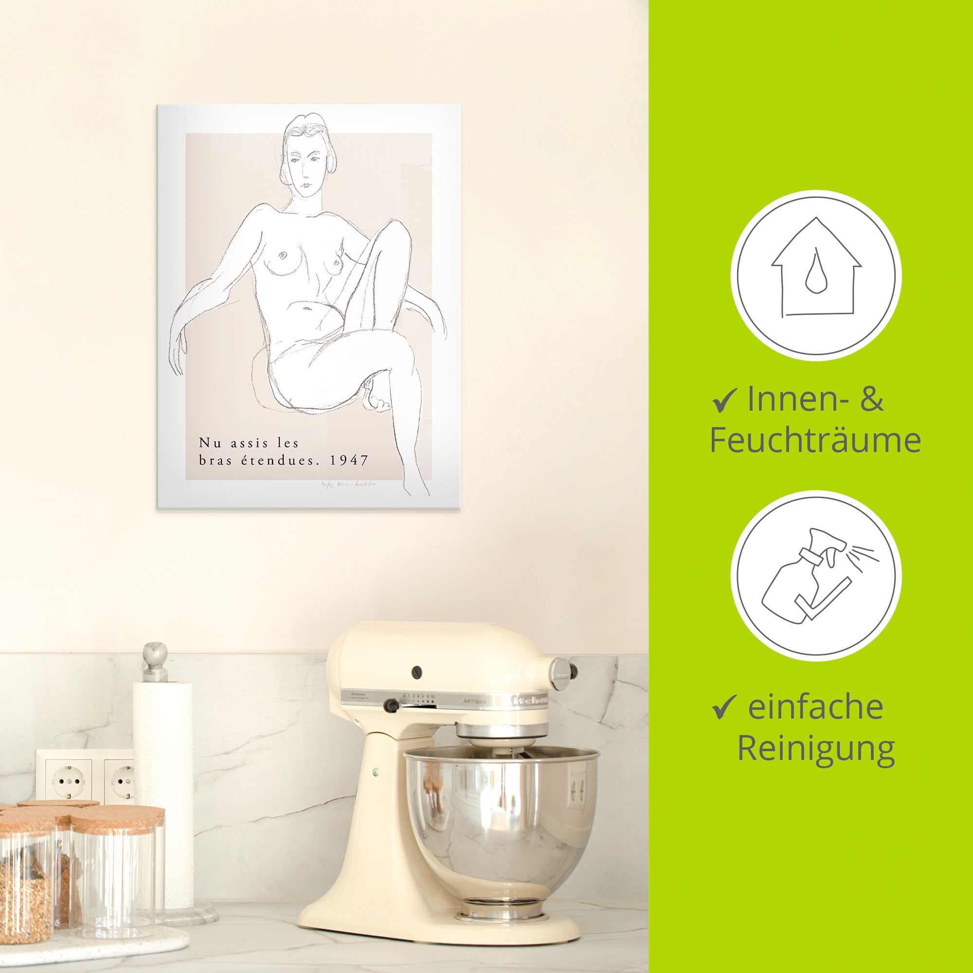 Artland Glasbild »Nu assis les bras étendues 1947« Bilder von Frauen 1 Stk. tlg. in verschiedenen Größen