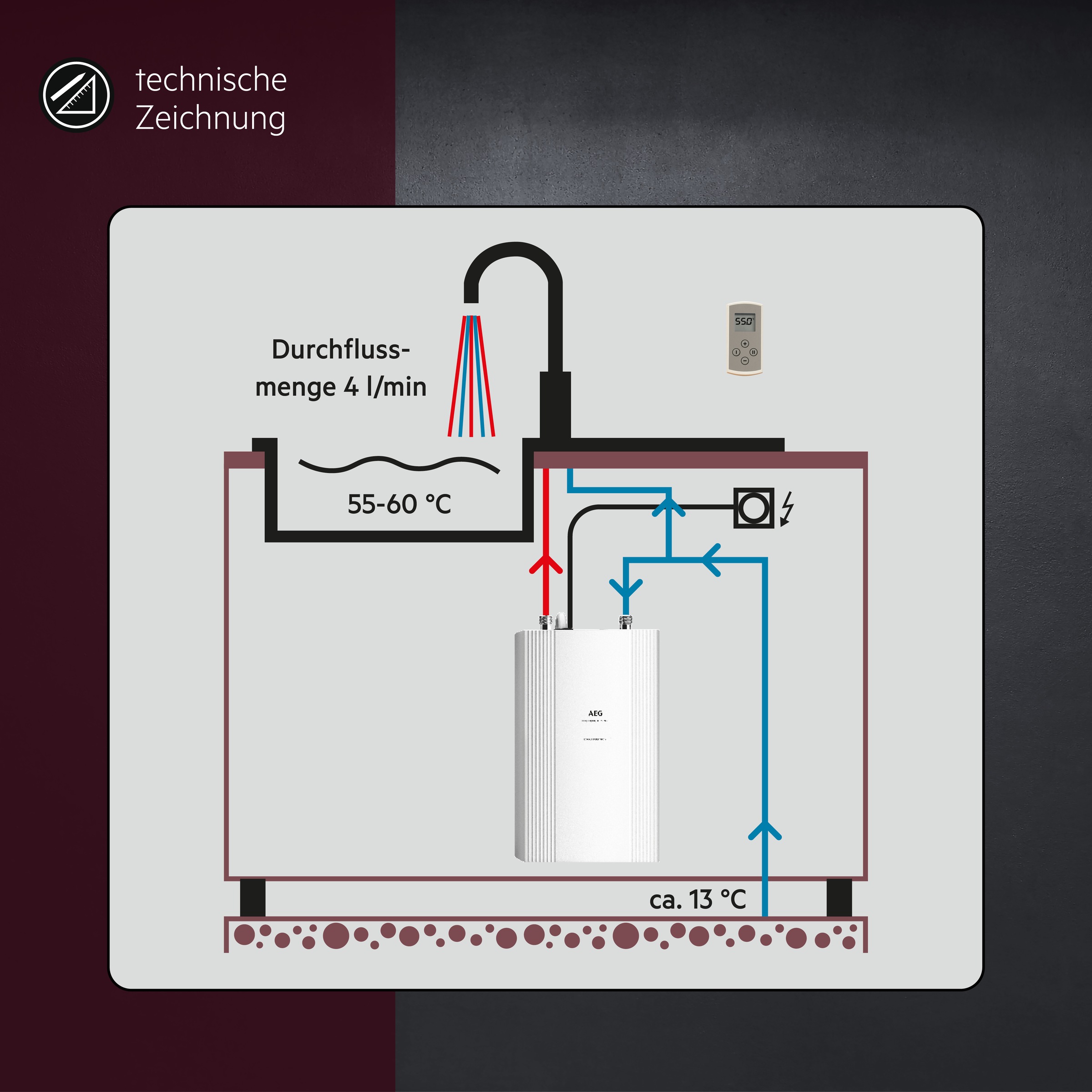 AEG Haustechnik Kompakt-Durchlauferhitzer »DDLE Kompakt FB«, 11/13 kW umschaltbar, Fernbedienung, Untertischmontage, für die Küche