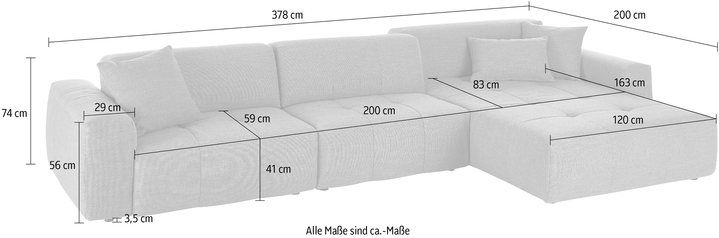 3C Candy Ecksofa »Yoshy mit Komfortfunktionen, modern und bequem, L-Form«, Zwei verschiedene Sitztiefen durch verstellbare Rückenlehne