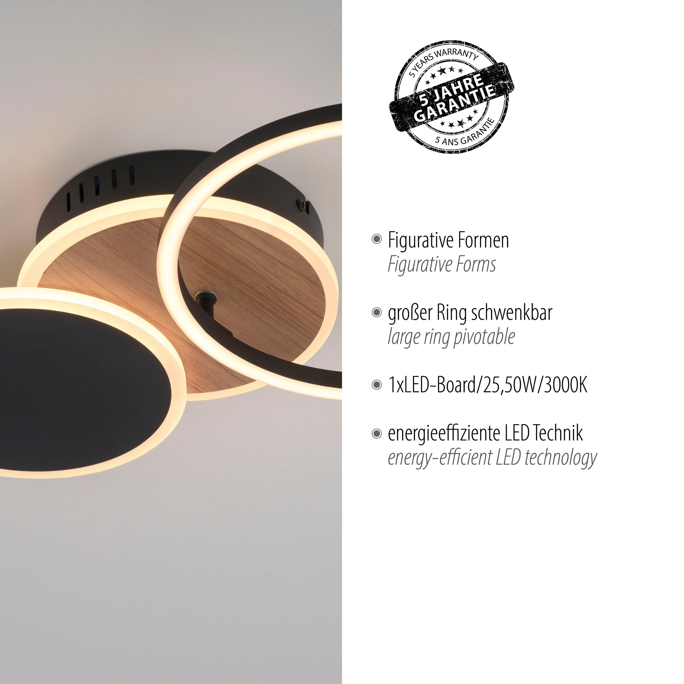 JUST LIGHT Deckenleuchte »SEVENT«, 1 flammig, Leuchtmittel LED-Board | LED fest integriert, LED