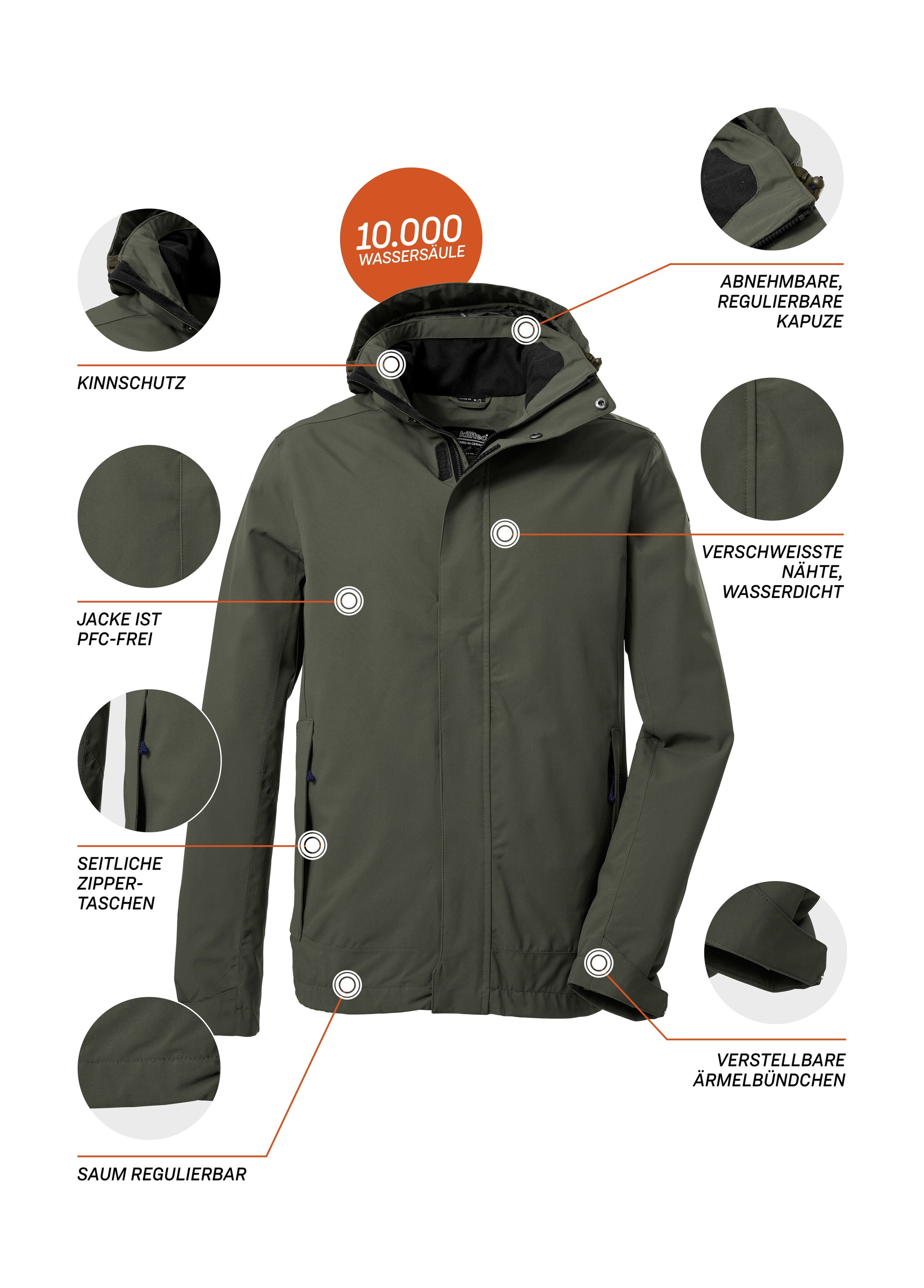 Killtec Outdoorjacke »KOS 87 MN JCKT_XENIOS«, 100% wasser- und winddicht, abzippbare Kapuze, verstellbare Bündchen