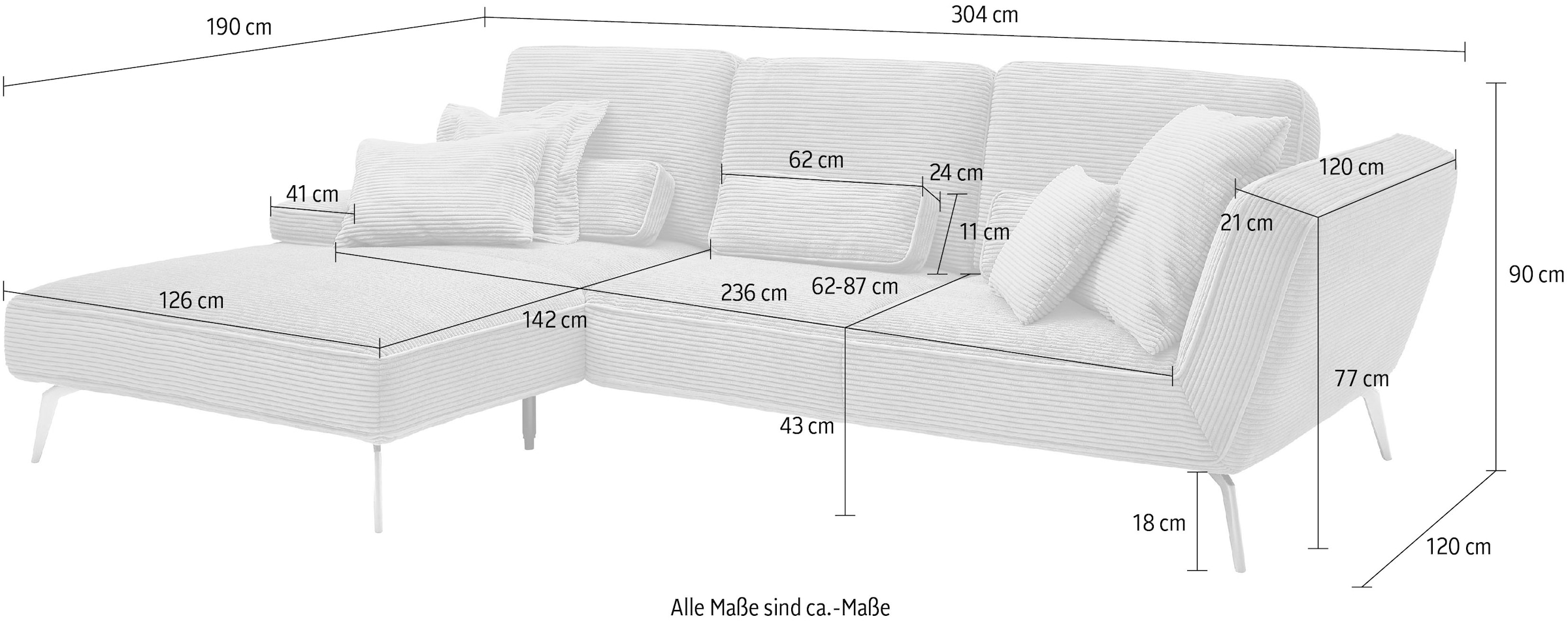 set one by Musterring Ecksofa »SO 4500, Füße chromfarben, inkl Schwenkrückenfunktion, Cord, L-Form«, wahlweise mit Kopfstütze/Armteilverstellung/Rückenneigung