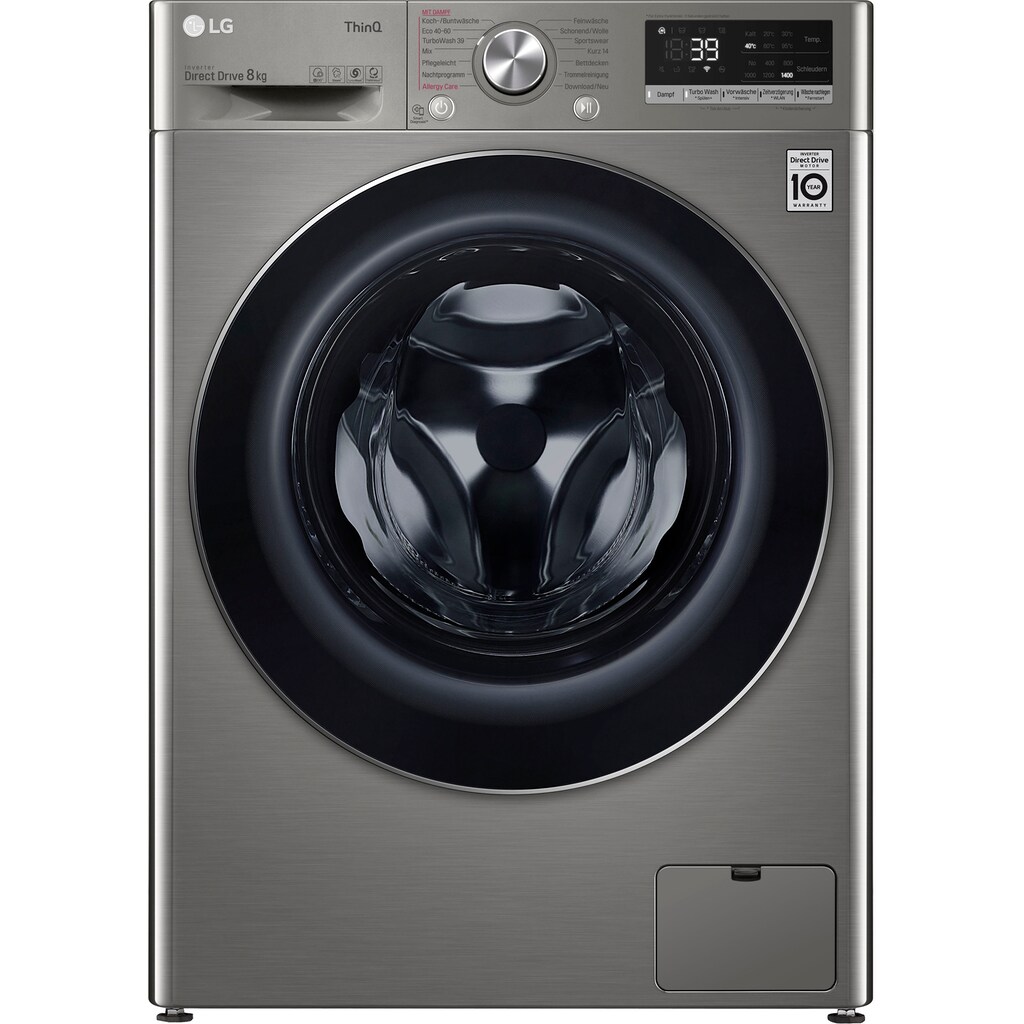 LG Waschmaschine, V708P2PA, 8 kg, 1400 U/min, TurboWash® - Waschen in nur 39 Minuten