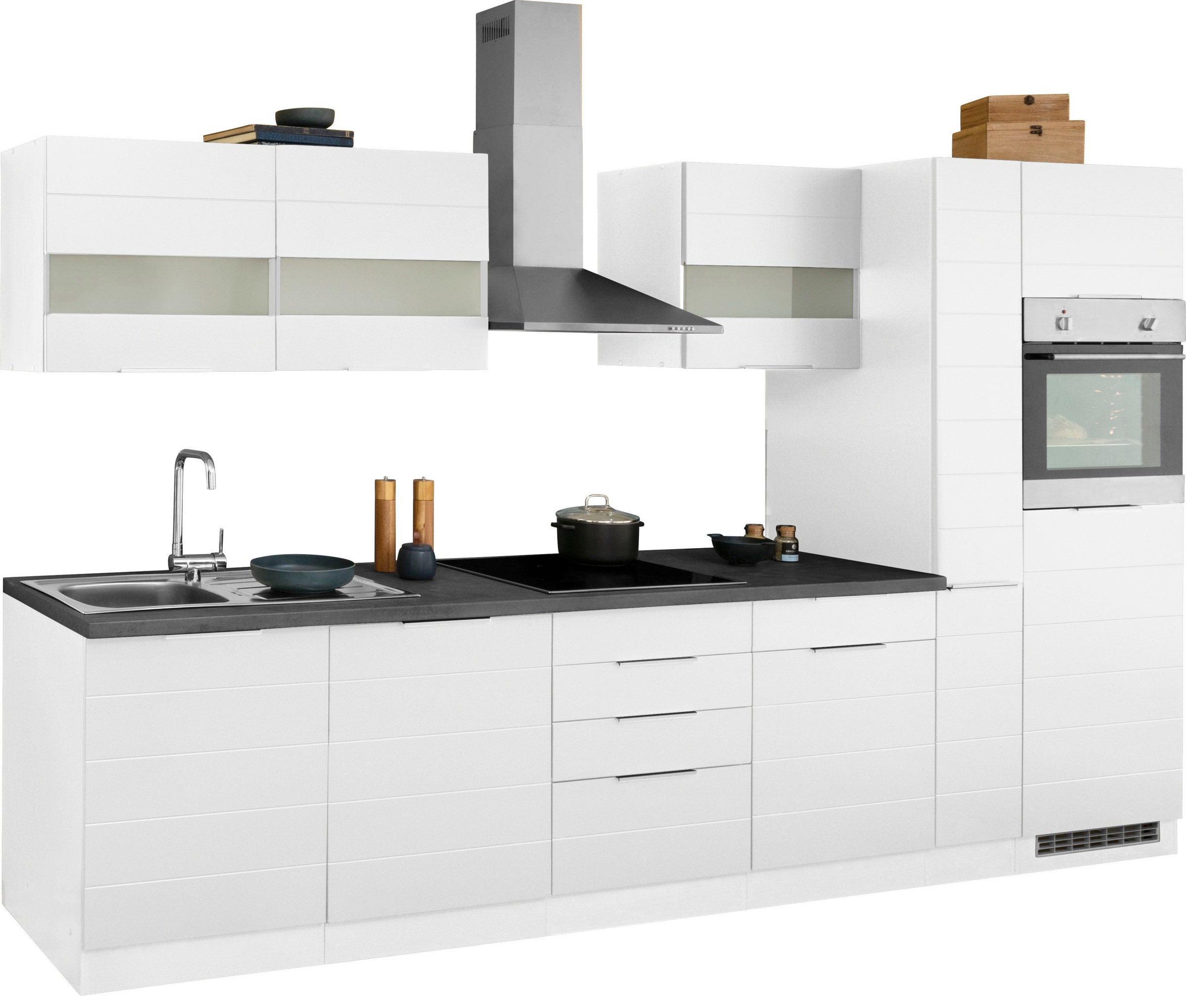 KOCHSTATION Küchenzeile »KS-Luhe« 330 cm breit, wahlweise mit oder ohne E-Geräten, gefräste MDF-Fronten