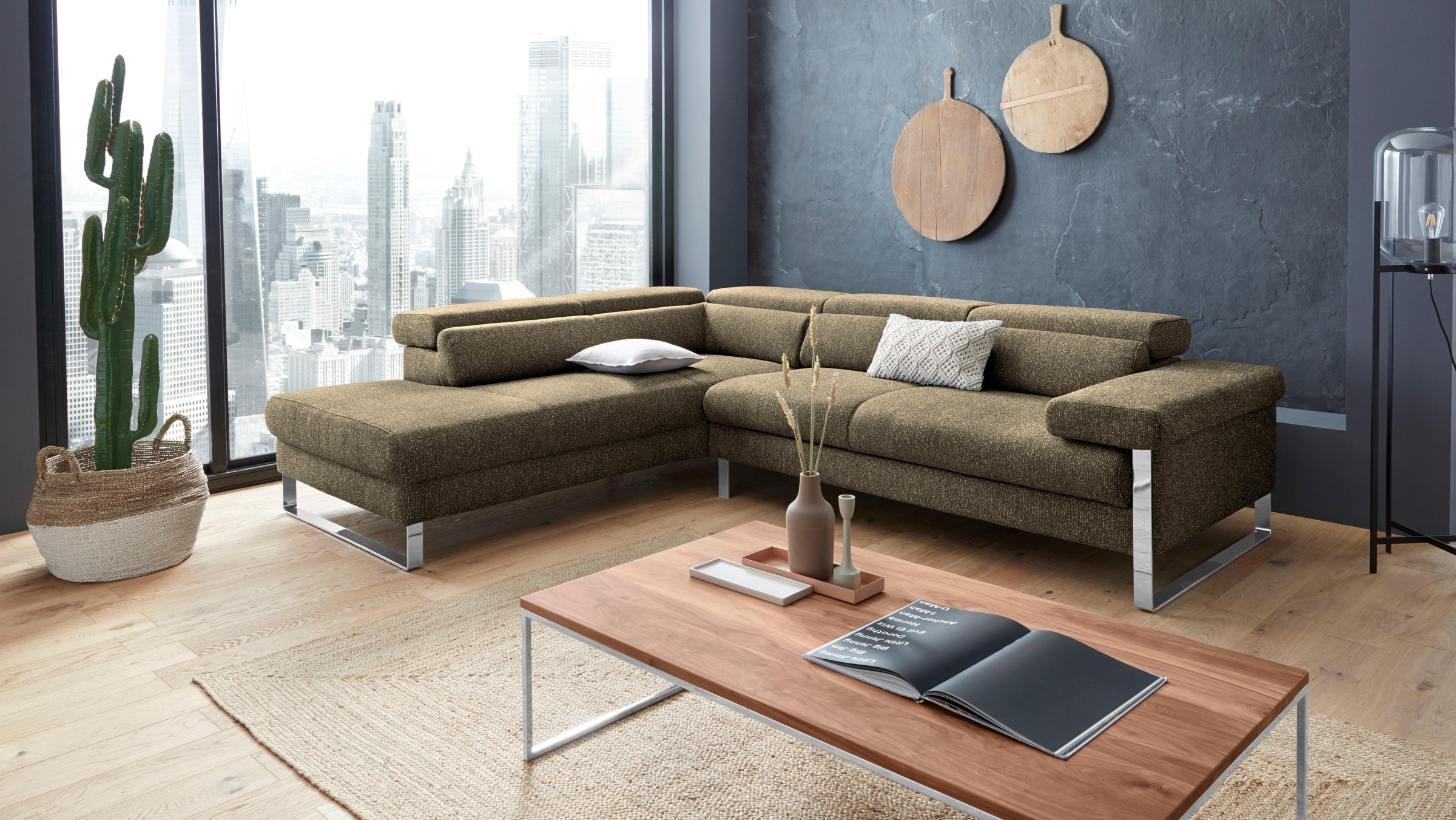 W.SCHILLIG Ecksofa »finn, toller Sitzkomfort, L-Form, hochwertige Verarbeitungsdetails«, German Design Award 2016, Fußgestell Chrom glänzend, Breite 281 cm