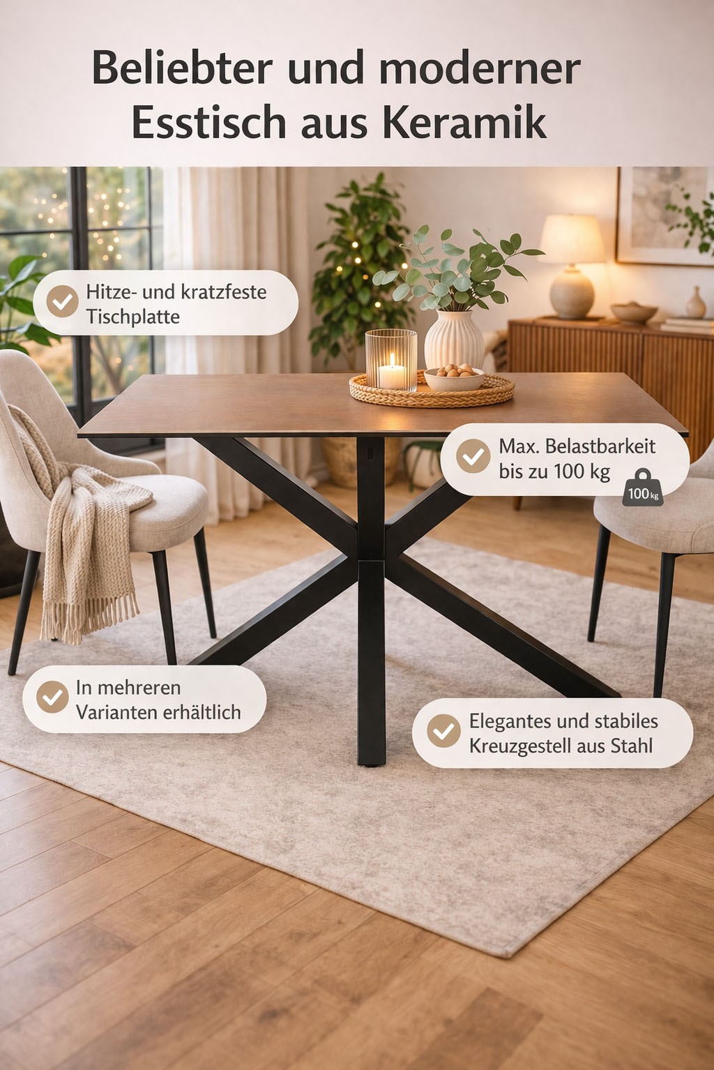 ACTONA GROUP Esstisch »Heaven mit Keramikplatte & stabilem Stahlgestell, mehrere Varianten« Breite: 135, 160 und 200 cm,  Pflegeleichter Design-Esstisch – robust, stilvoll & langlebig