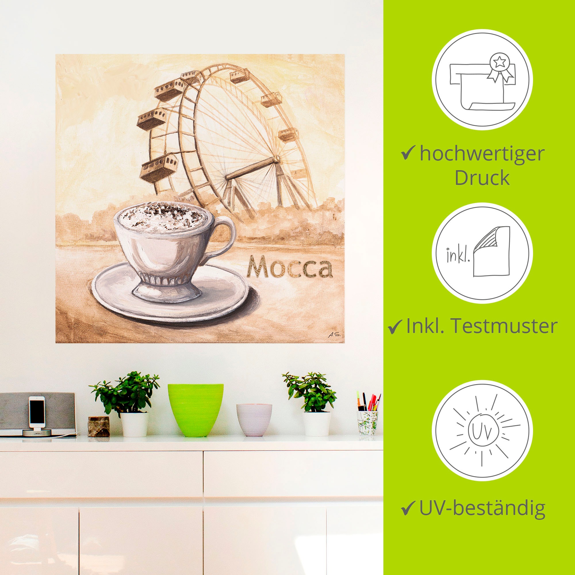 Artland Wandbild »Mocca in Wien«, Kaffee Bilder, (1 St.), als Leinwandbild, Wandaufkleber in verschied. Größen