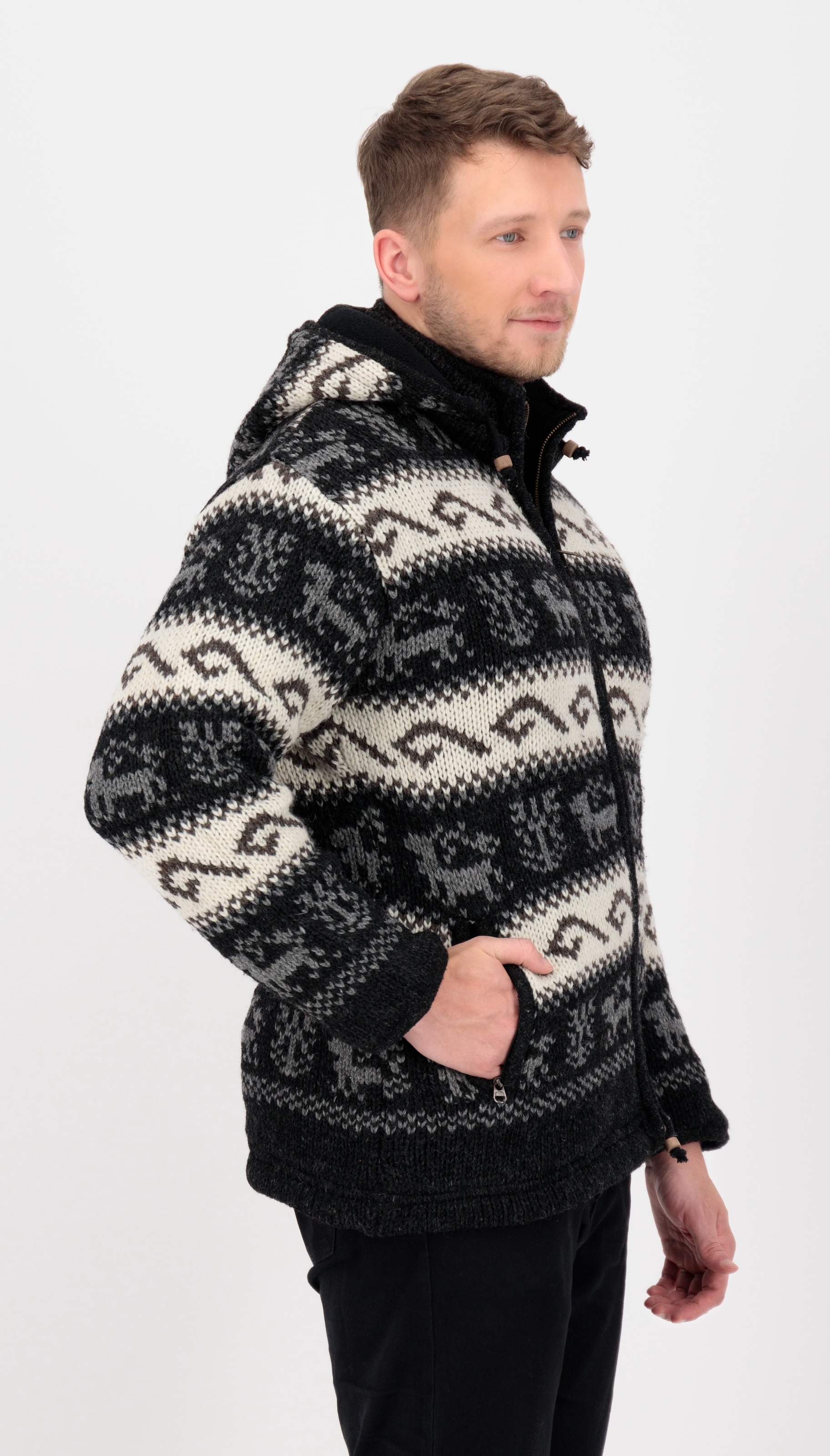 DEPROC Active Strickfleecejacke »LHOTSE MEN« mit Kapuze und weichem Fleece gefüttert