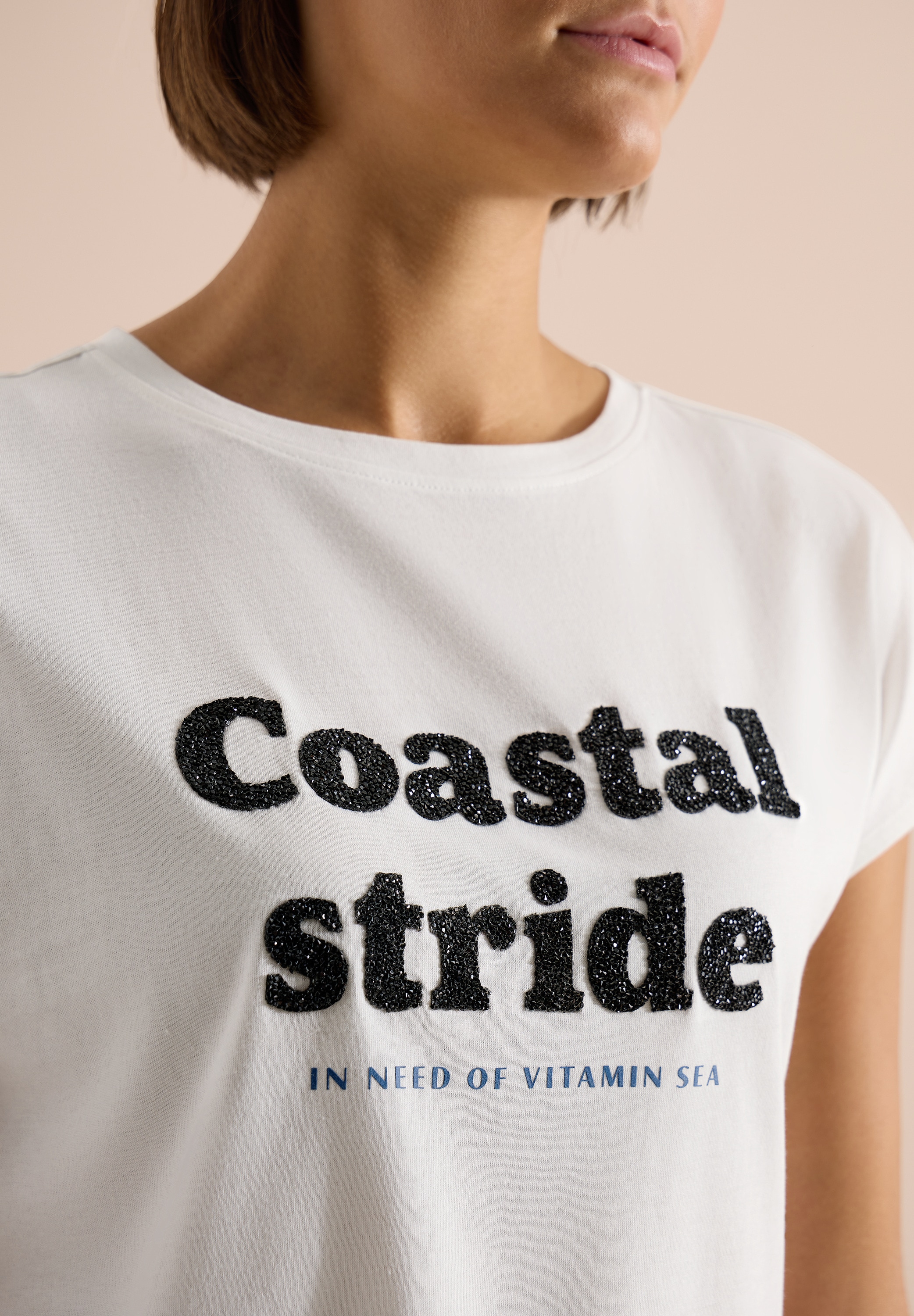 Cecil Kurzarmshirt Sommershirt mit Boatneck und Wording Print
