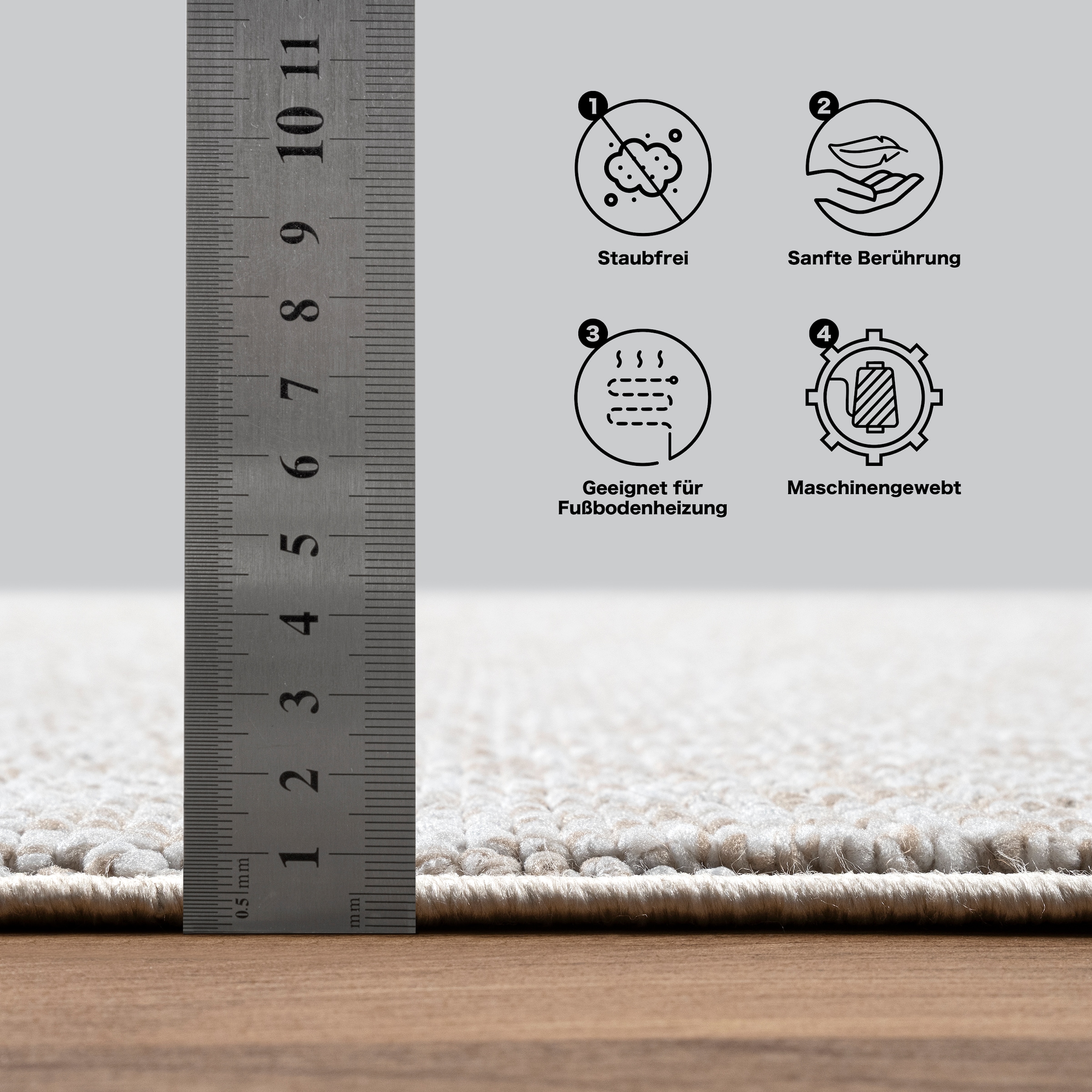 Sanat Teppich »Lora Plus , auch als Läufer« rechteckig 5 mm Höhe Kurzflor, uni, gekettelt, Wohnzimmer, Kinderzimmer