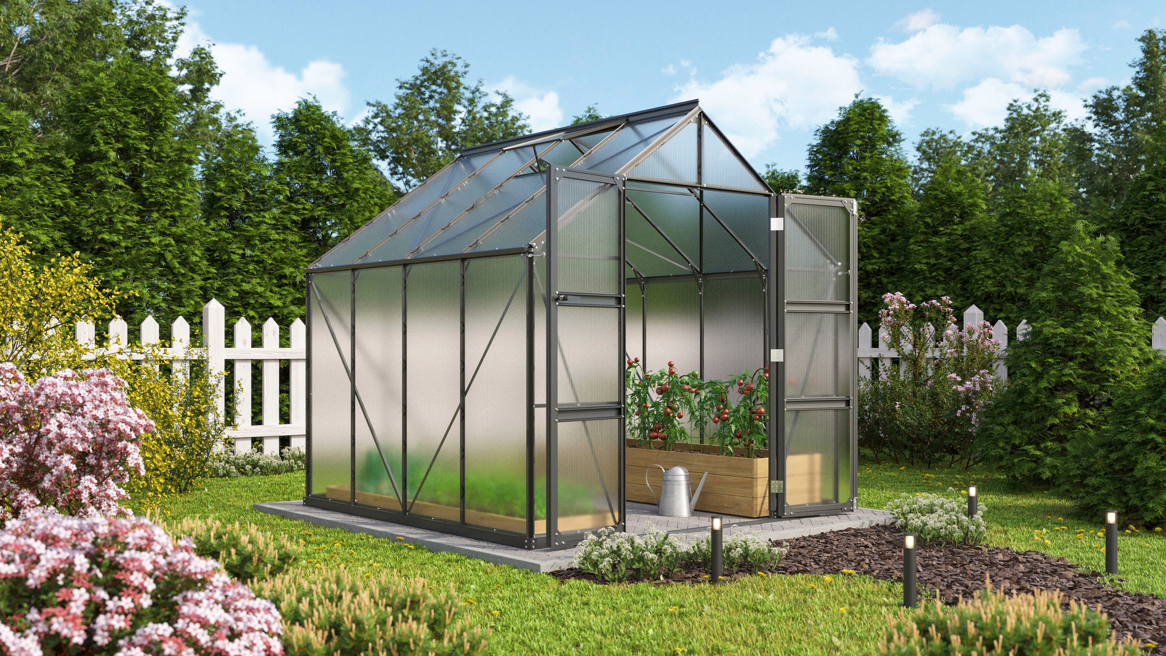 Vitavia Gewächshaus »Domus 6700« mit Doppelschwingtüren und bodentiefer Türschwelle, 4 mm Hohlkammer