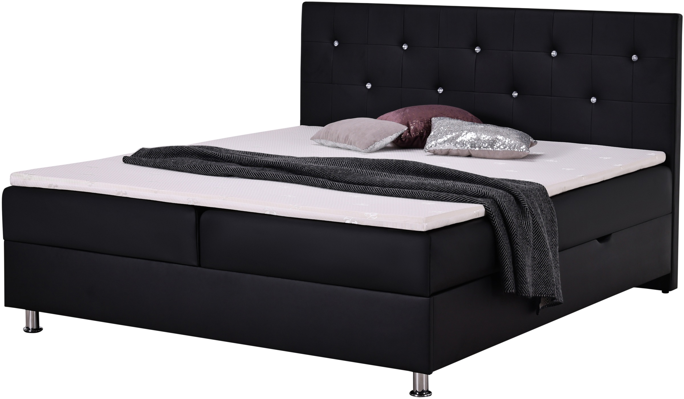 Home affaire Boxbett »Big Noux aus schwarzem Kunstleder mit Kristallsteinen im Kopfteil« inkl. Bettkasten, erhältlich in der Größe 180x200cm