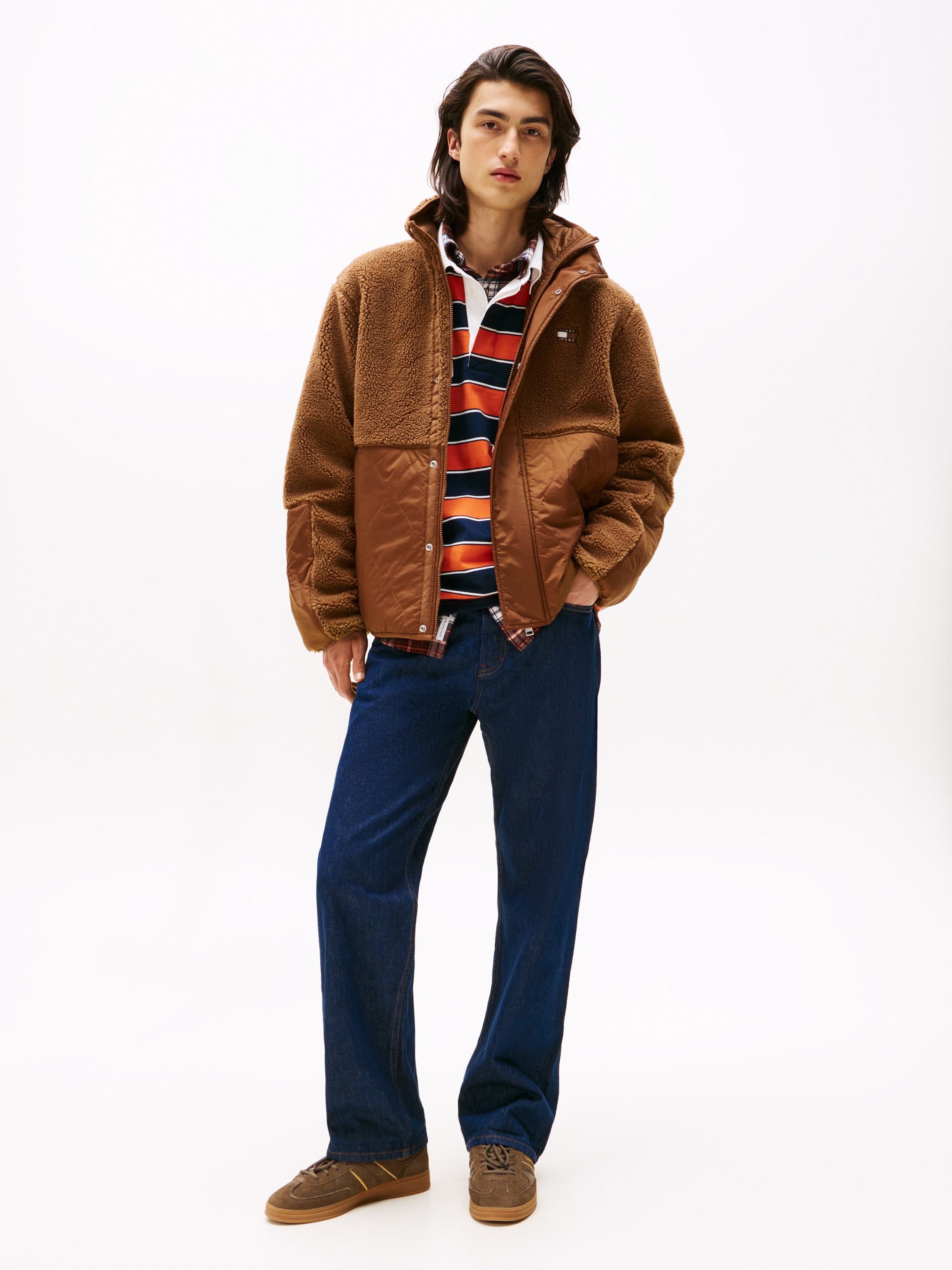 Tommy Jeans Steppjacke »TJM ESSENTL MIX TEDDY«, Daunenjacke, Übergangsjacke relaxed fit, mit Teddy Fleece, Stehkragen