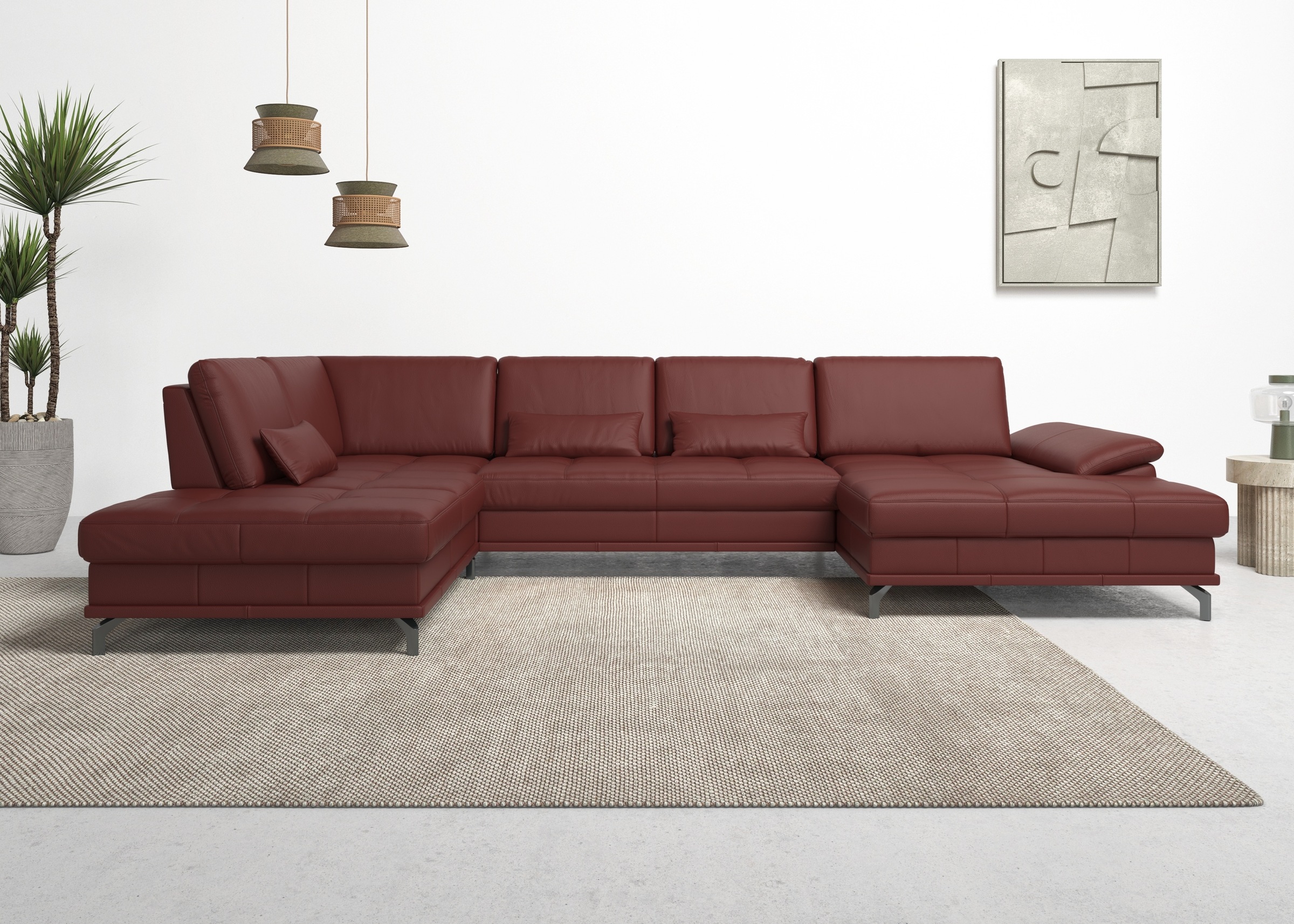 Places of Style Wohnlandschaft »Costello U-Form, B: 363 cm mit Sitztiefen-, Armteilverstellung &«, 3 Nierenkissen, optional Bettfunktion & Bettkasten