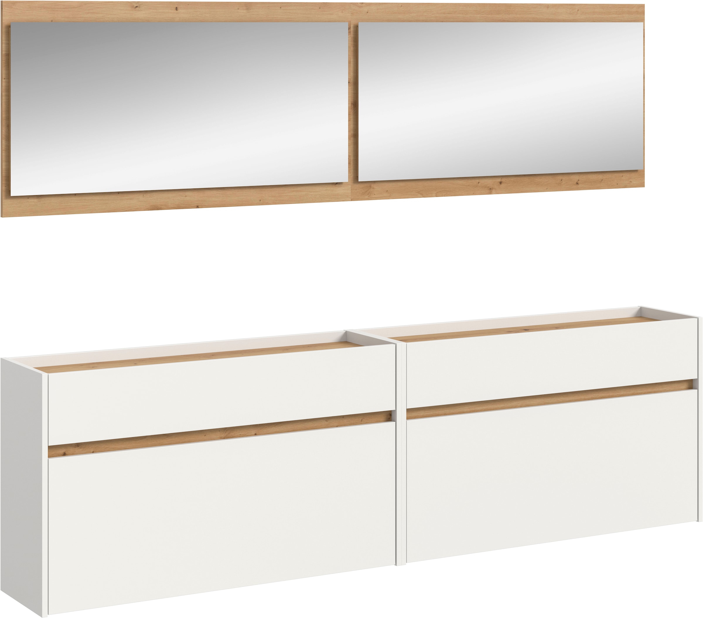 INOSIGN Garderoben-Set »EVRID, 4-teilig, Breite 220 cm, individuell hängbar & erweiterbar« best. aus: 2x Kommode und 2x Spiegel, 4 Stk. tlg.