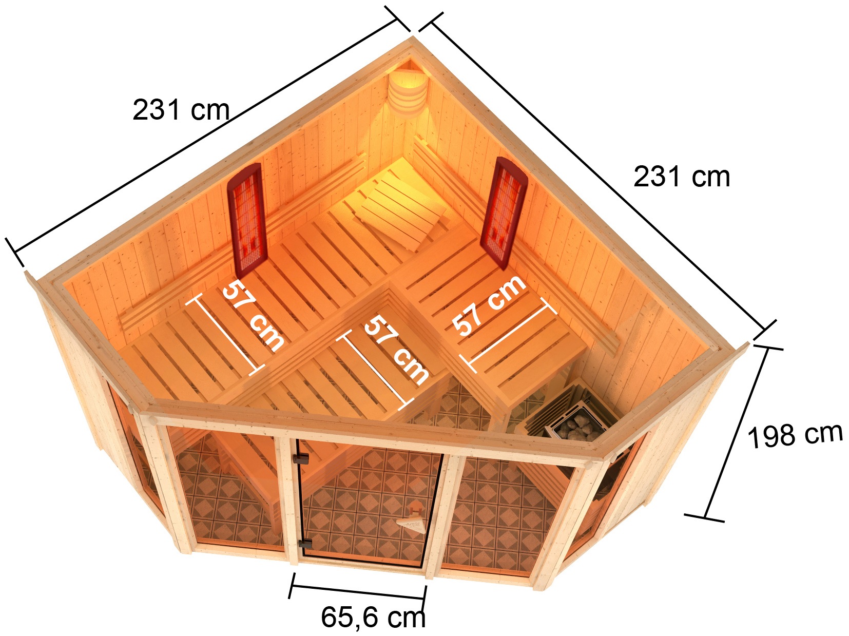 Karibu Sauna »Adele« Set,  9-kW-Bio-Ofen mit ext. Steuerung, 2 Infrarot-Vitalight-Strahlern