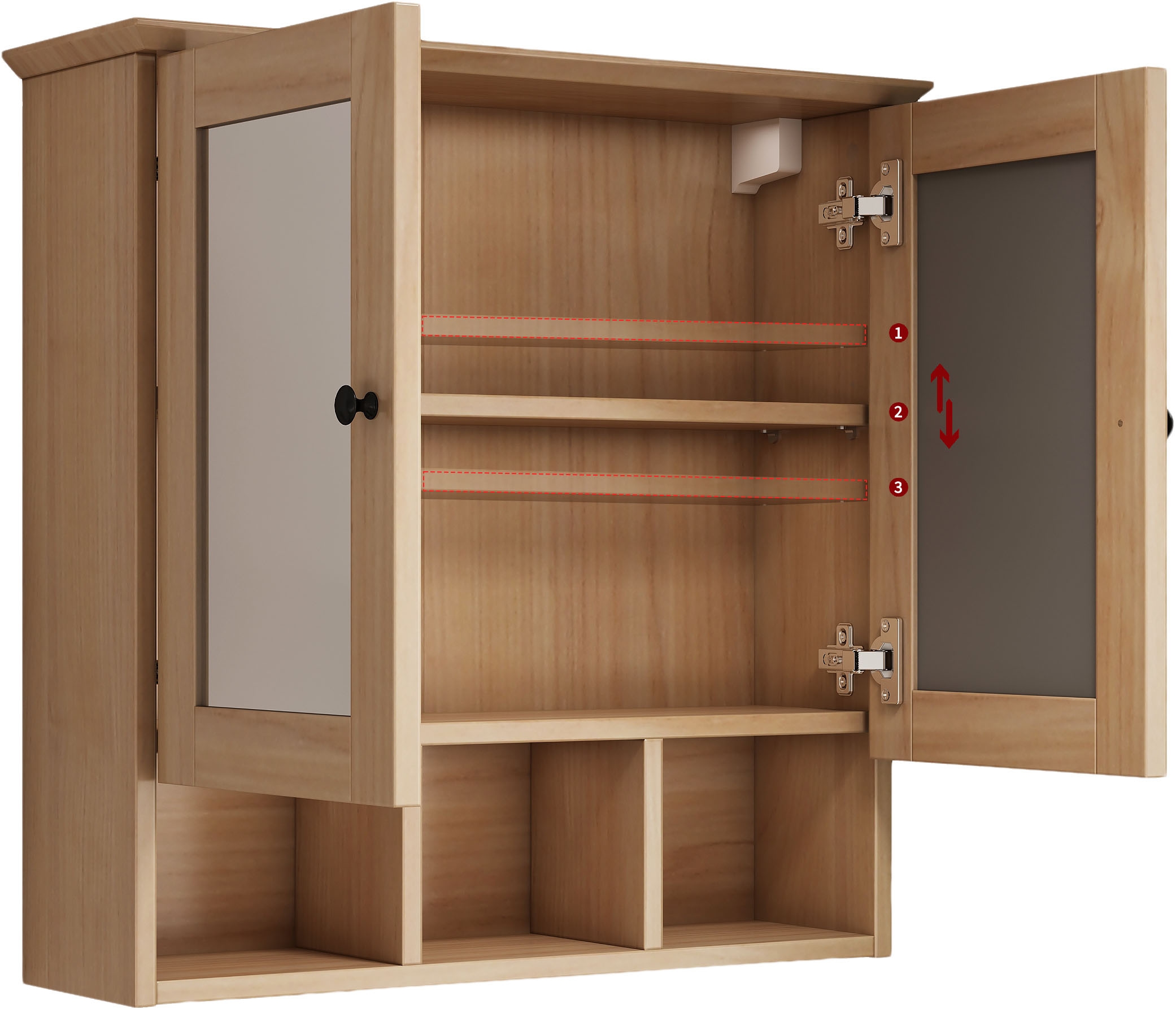 welltime Spiegelschrank »STOCKHOLM« mit 2 Spiegeltüren, offenen Fächern und verstellbaren Einlegeböden