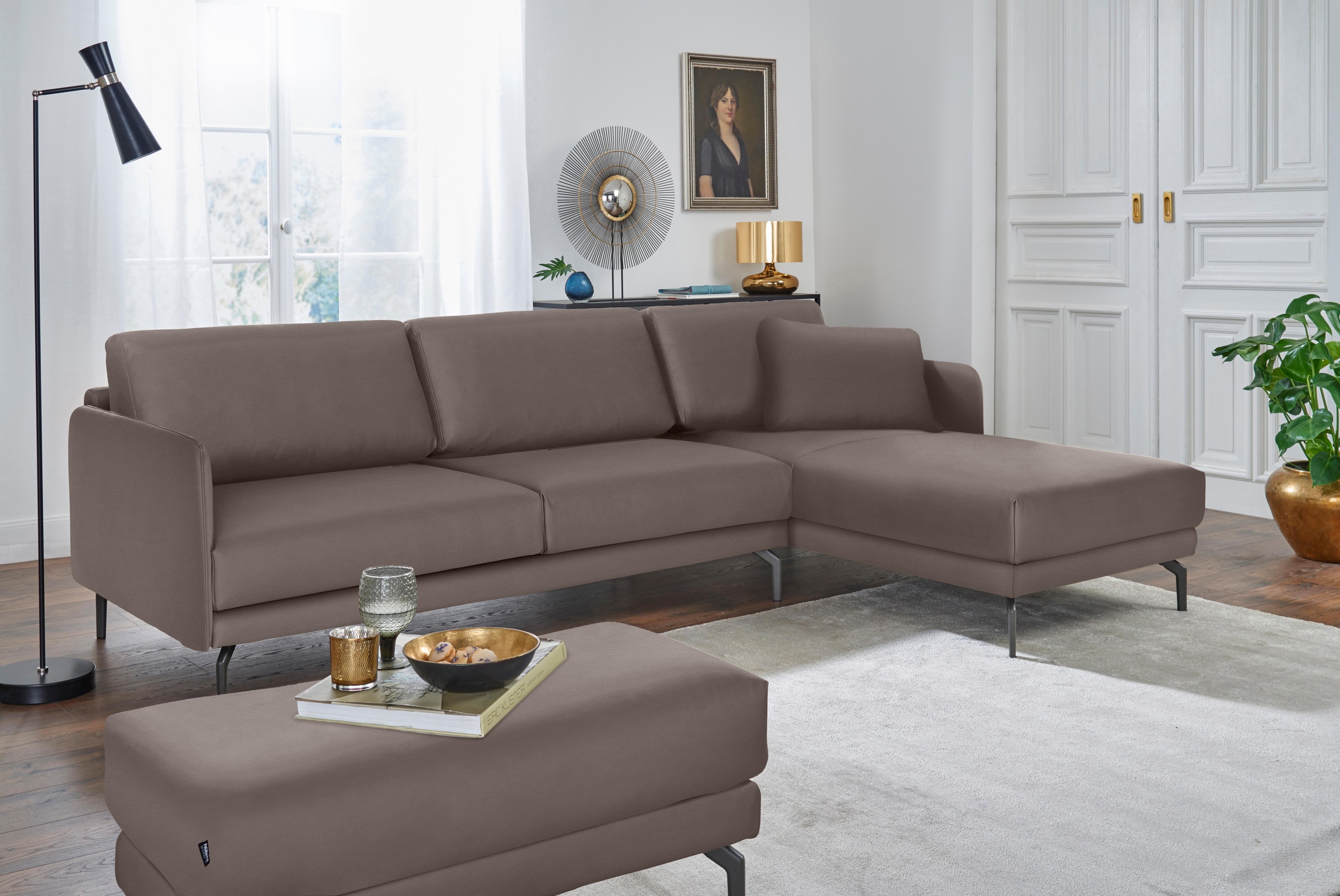 Creation BY ROLF BENZ Ecksofa »CR.450, Designecksofa, L-Form«, Armlehne sehr schmal, Breite 274 cm, Alugussfuß Umbragrau