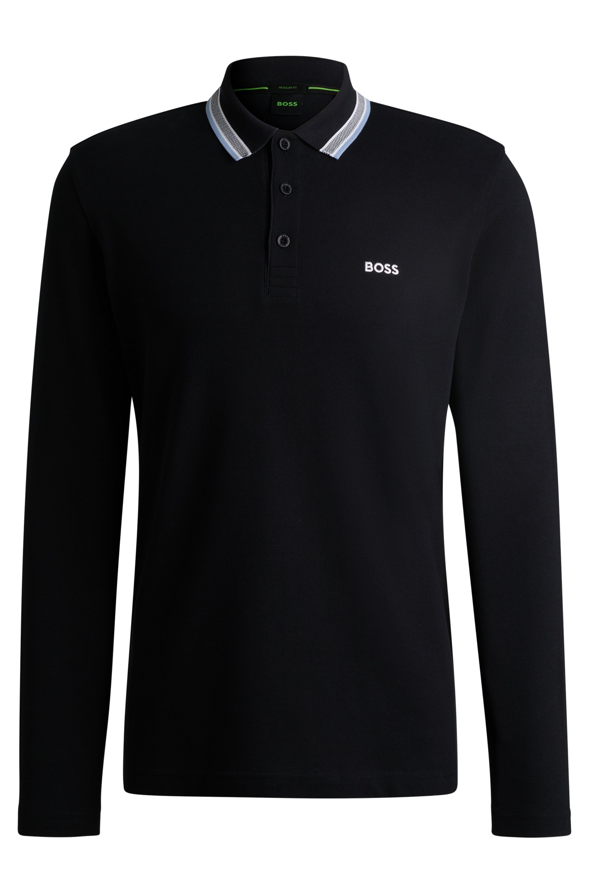 BOSS GREEN Langarm-Poloshirt »Plisy«, mit Streifen am Kragen