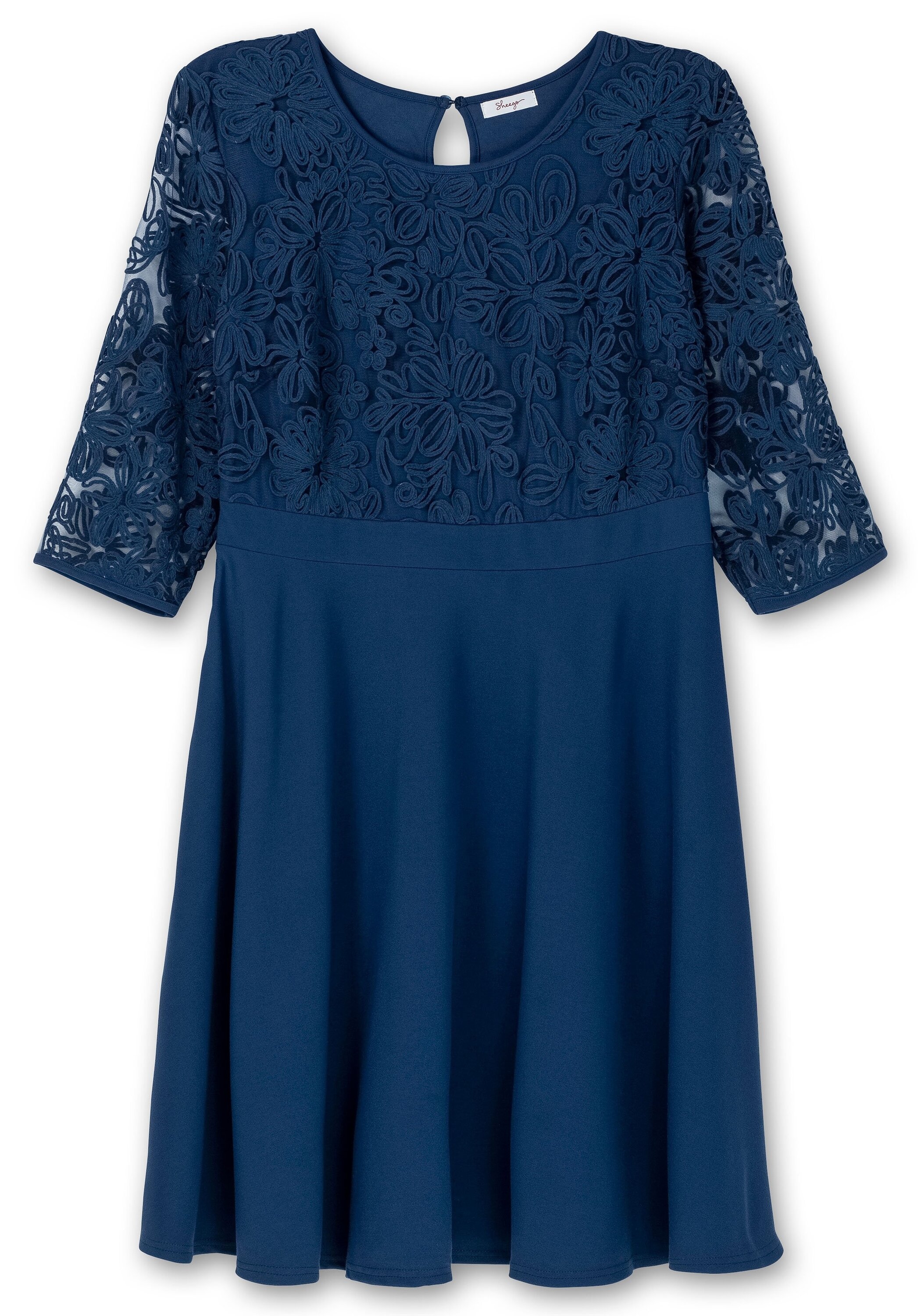 Sheego Abendkleid »Cocktailkleid mit Zierbortenstickerei am Oberteil«, mit Zierbortenstickerei am Oberteil