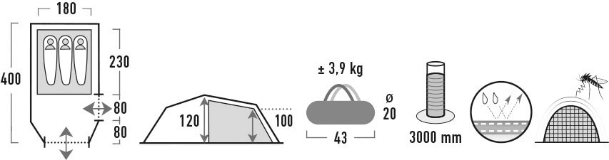 High Peak Tunnelzelt »Falcon LW«, 3 Personen