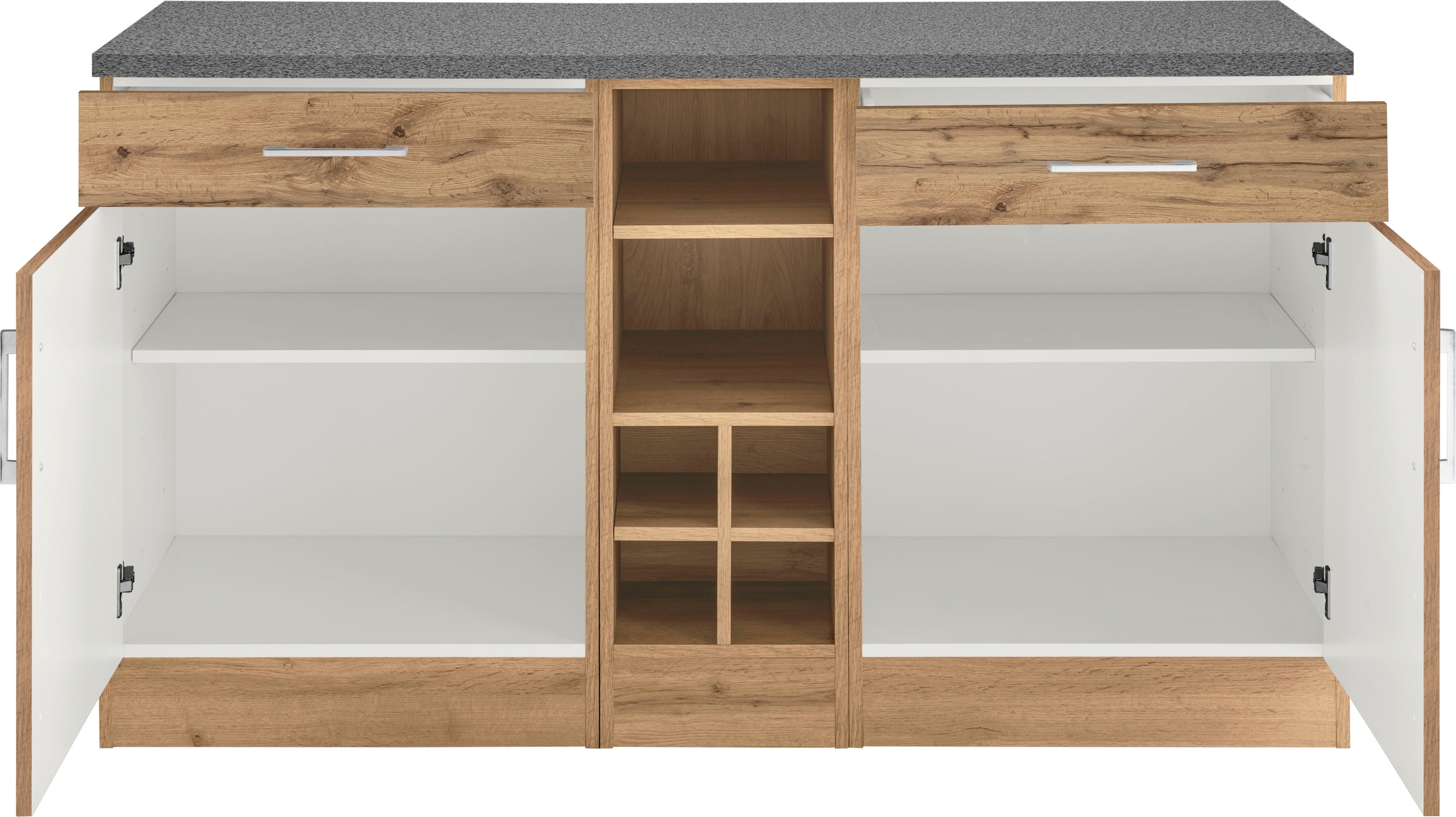 KOCHSTATION Unterschrank »KS-Colmar« 150 cm breit, 2 Schubkästen, 2 Türen, 6 Fächer, für viel Stauraum