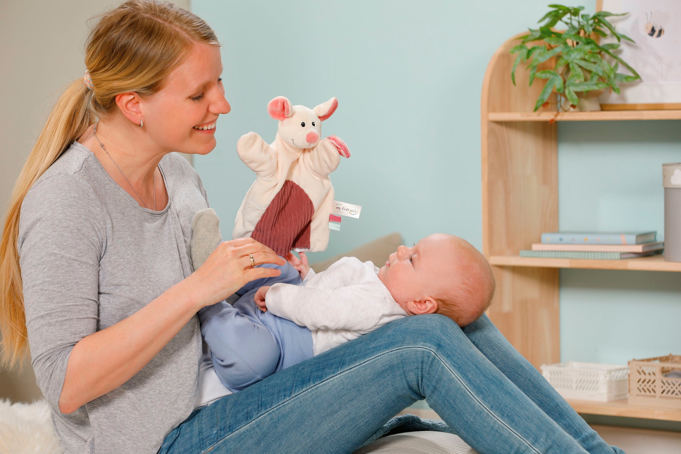 Nici Schmusetuch »My first NICI, Handpuppe Maus 2in1 26x25 cm«, sanfte Materialmix aus glattem und geripptem Plüsch