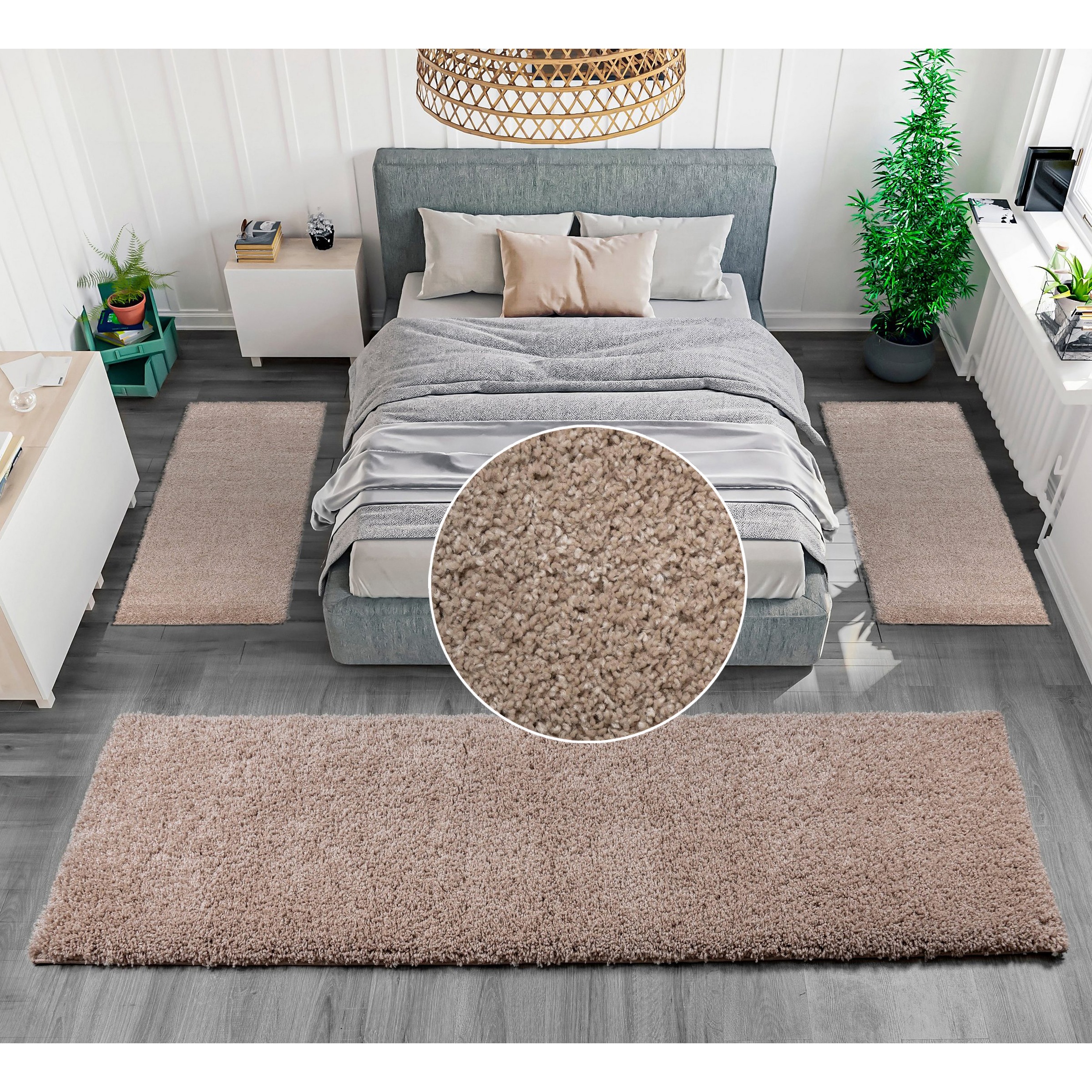 Bruno Banani Bettumrandung »Shaggy Soft« Höhe 30 mm 3 tlg. gewebt, Uni-Farben, besonders weich, Bettvorleger, Läufer-Set