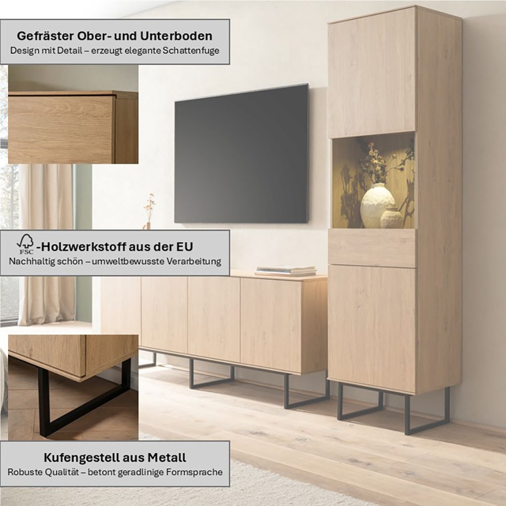 Home affaire Wohnwand »Lund, moderne Anbauwand, Wohnzimmer-Set in Stone Oak« 2 Stk. tlg.