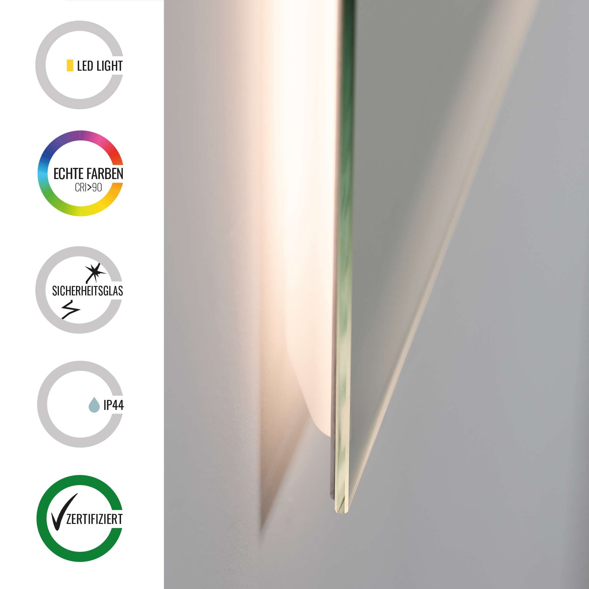 Loevschall LED-Lichtspiegel »Nibe, Spiegel mit LED-Hintergrundbeleuchtung, Quadratischer Spiegel«, Natürliches warmweißes Licht, Einfache Montage, Dänisches Design
