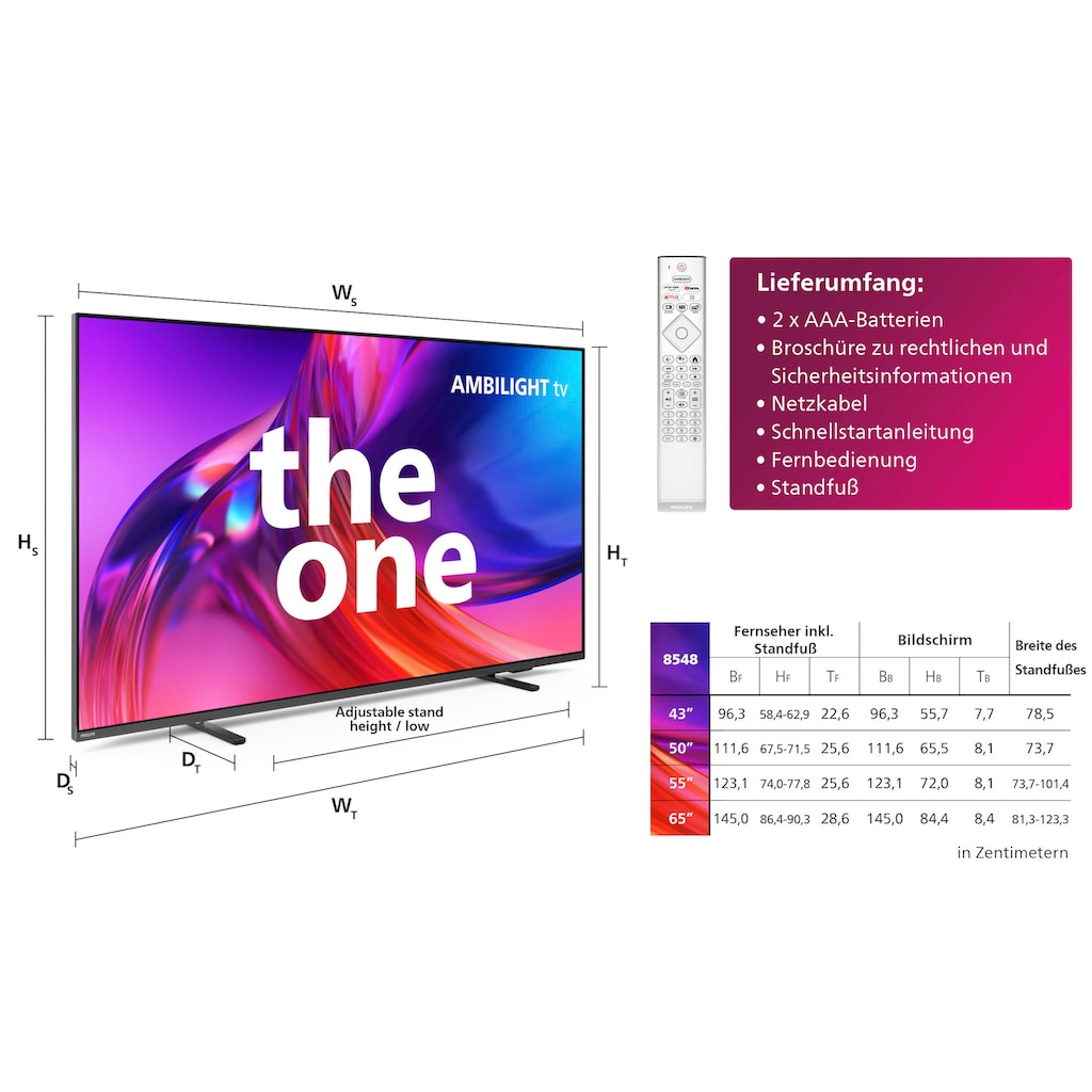 Philips LED-Fernseher »50PUS8548/12«, 126 cm/50 Zoll, 4K Ultra HD, Android TV-Google TV-Smart-TV, 3-seitiges Ambilight