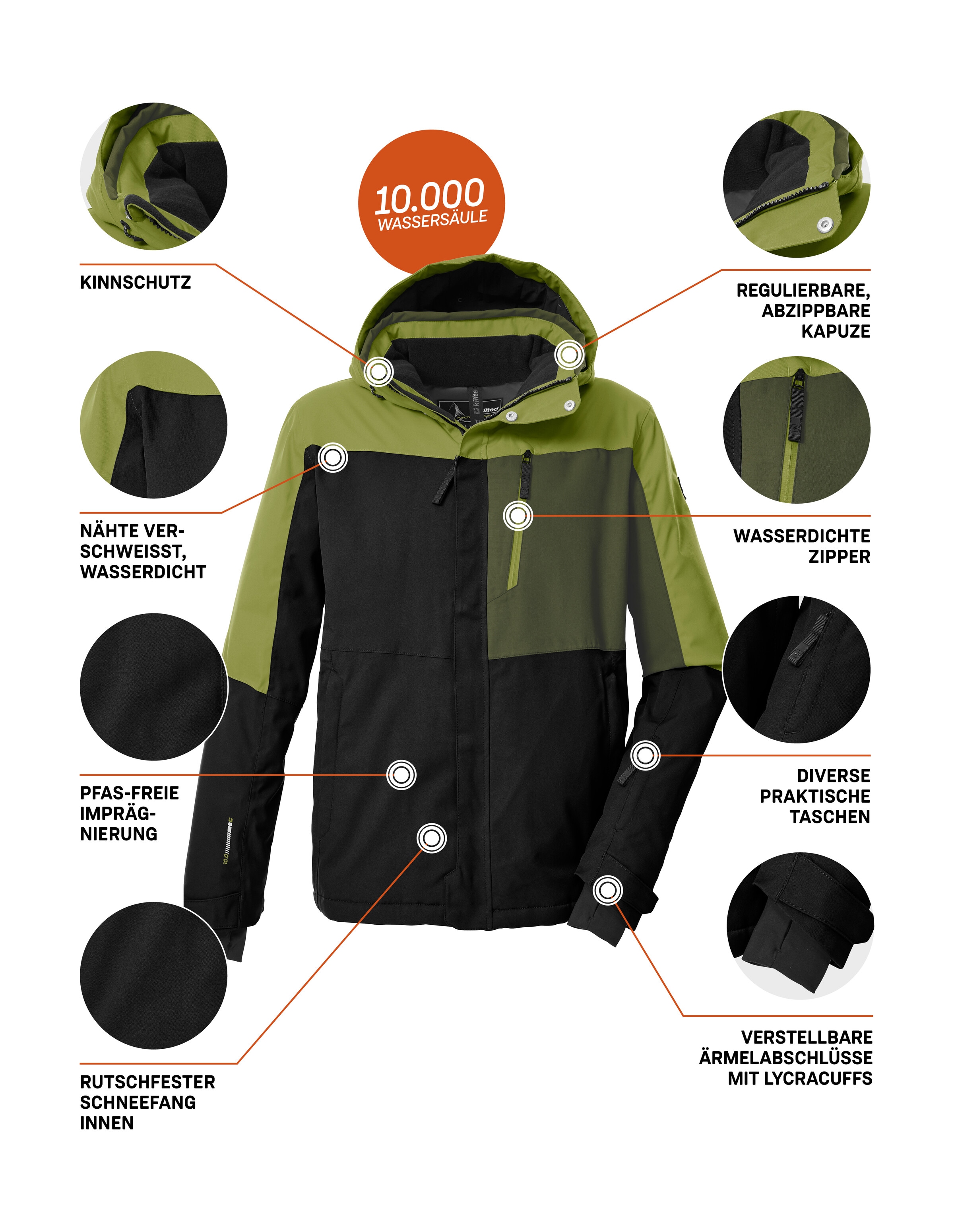 Killtec Skijacke »KSW 52 MN SKI JCKT« Wasserdichte, atmungsaktive Herrenjacke mit Schneefang und Taschen