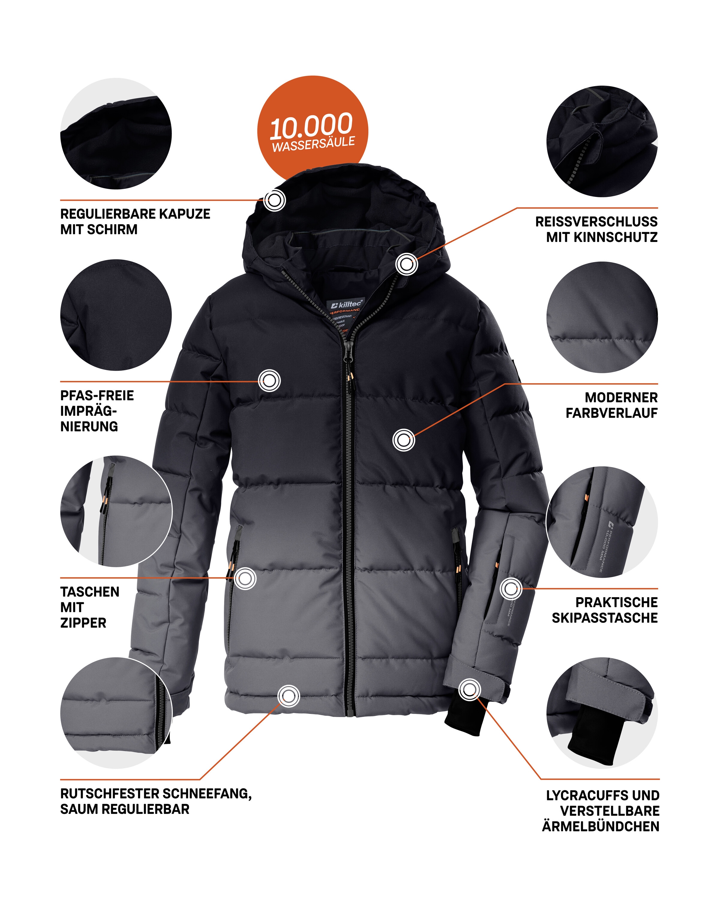 Killtec Skijacke »KSW 382 BYS SKI QLTD JCKT«, Wasserabweisende, winddichte Winterjacke mit regulierbarer Kapuze