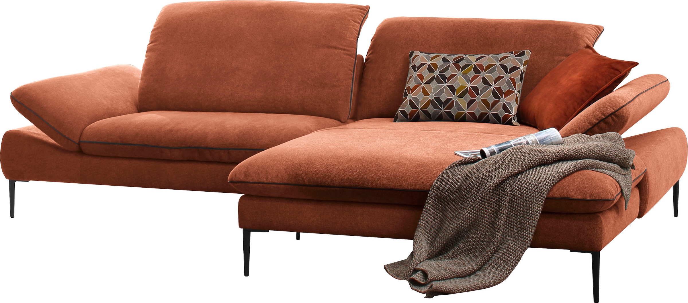 W.SCHILLIG Ecksofa »enjoy&MORE«, in Living coral, Füße schwarz pulverbeschichtet, Breite 294 cm