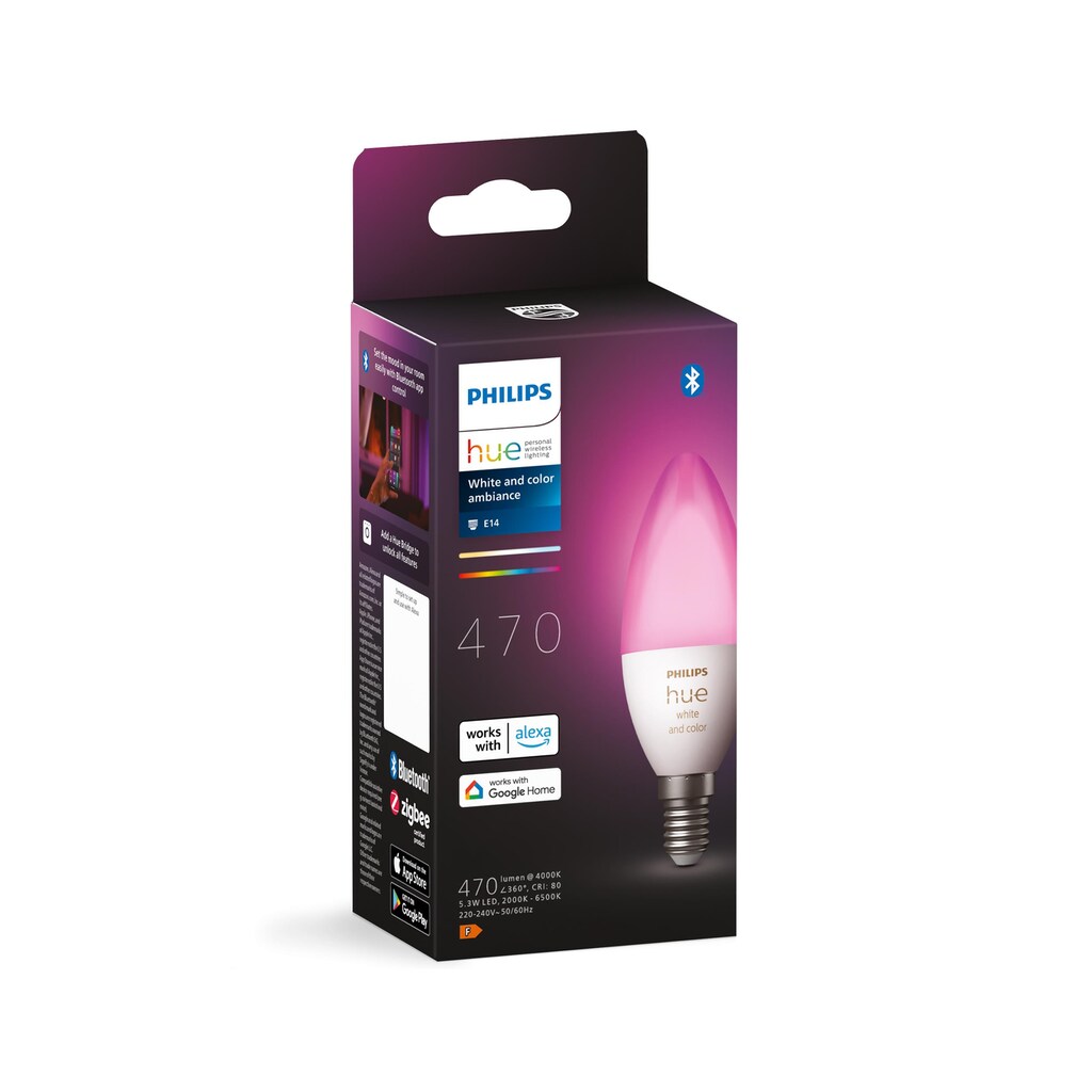 Philips Hue Smarte LED-Leuchte »White & Col. Amb. Einzeplack E14 470«