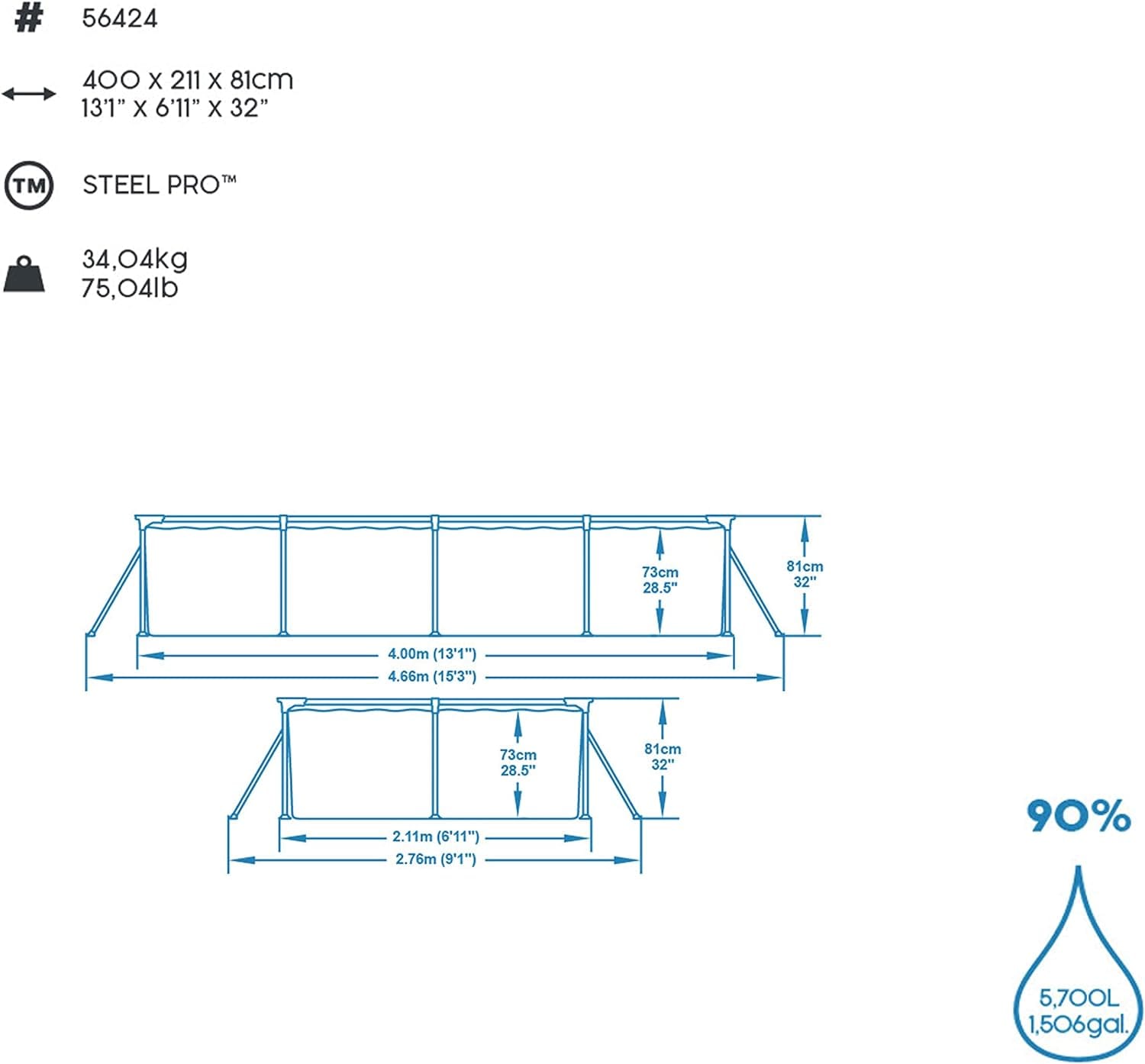 Bestway Framepool »Steel Pro«, (Set, 3 tlg.), mit Filterpumpe, 400x211x81 cm