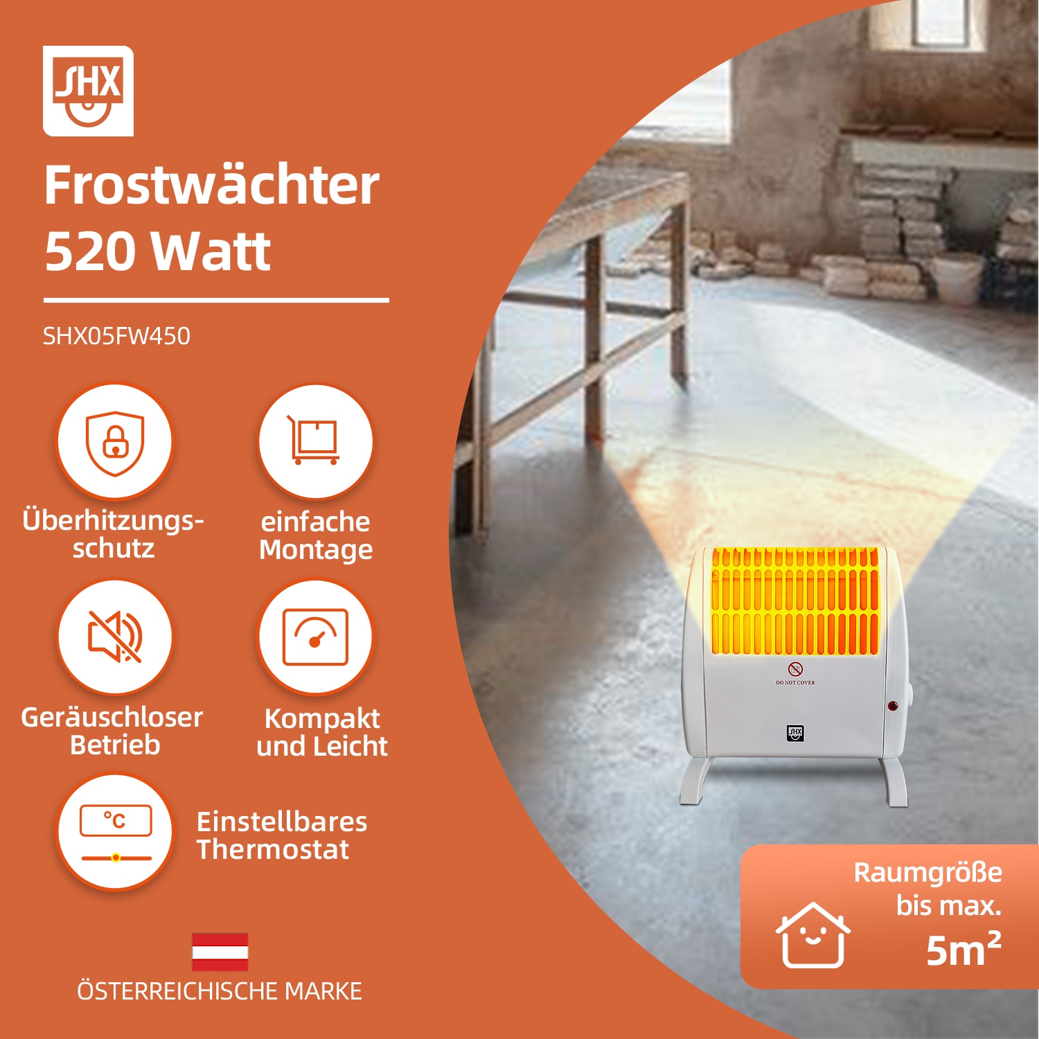 SHX Heizstrahler »SHX05FW450«, 520 W, Wandhalterung, 450W