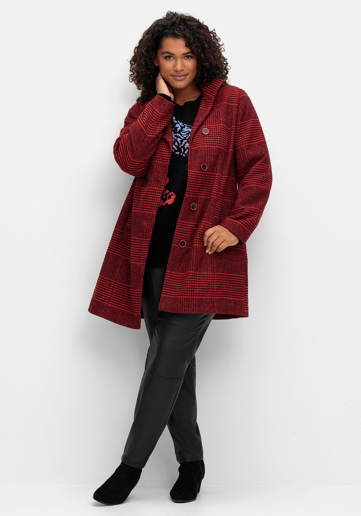 Sheego Outdoorjacke »Karierte Jacke in Wolloptik und leichter A-Linie«