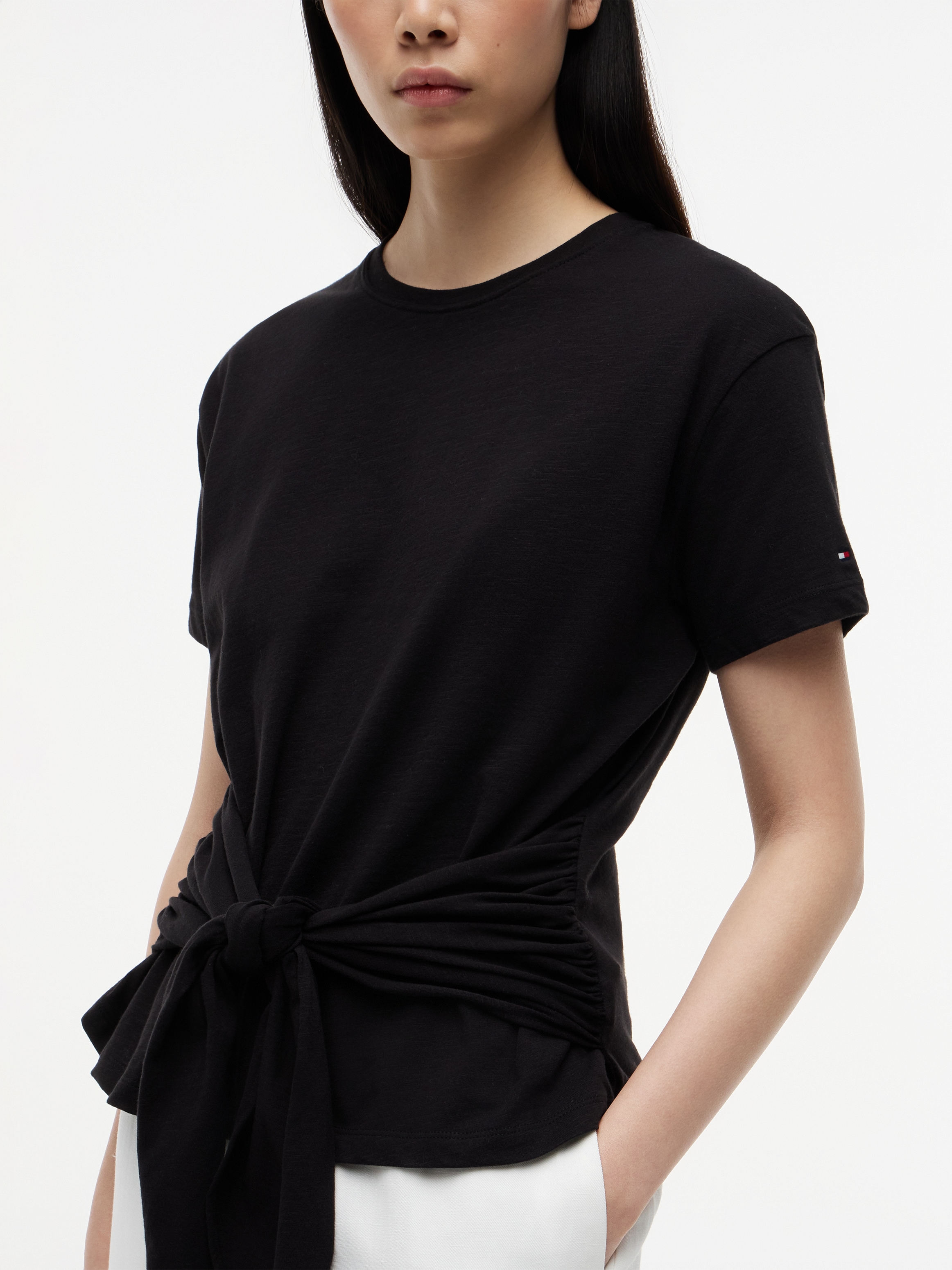 Tommy Hilfiger Kurzarmshirt »CO SLUB KNOT SS TEE« mit Bindegürtel in der Taille