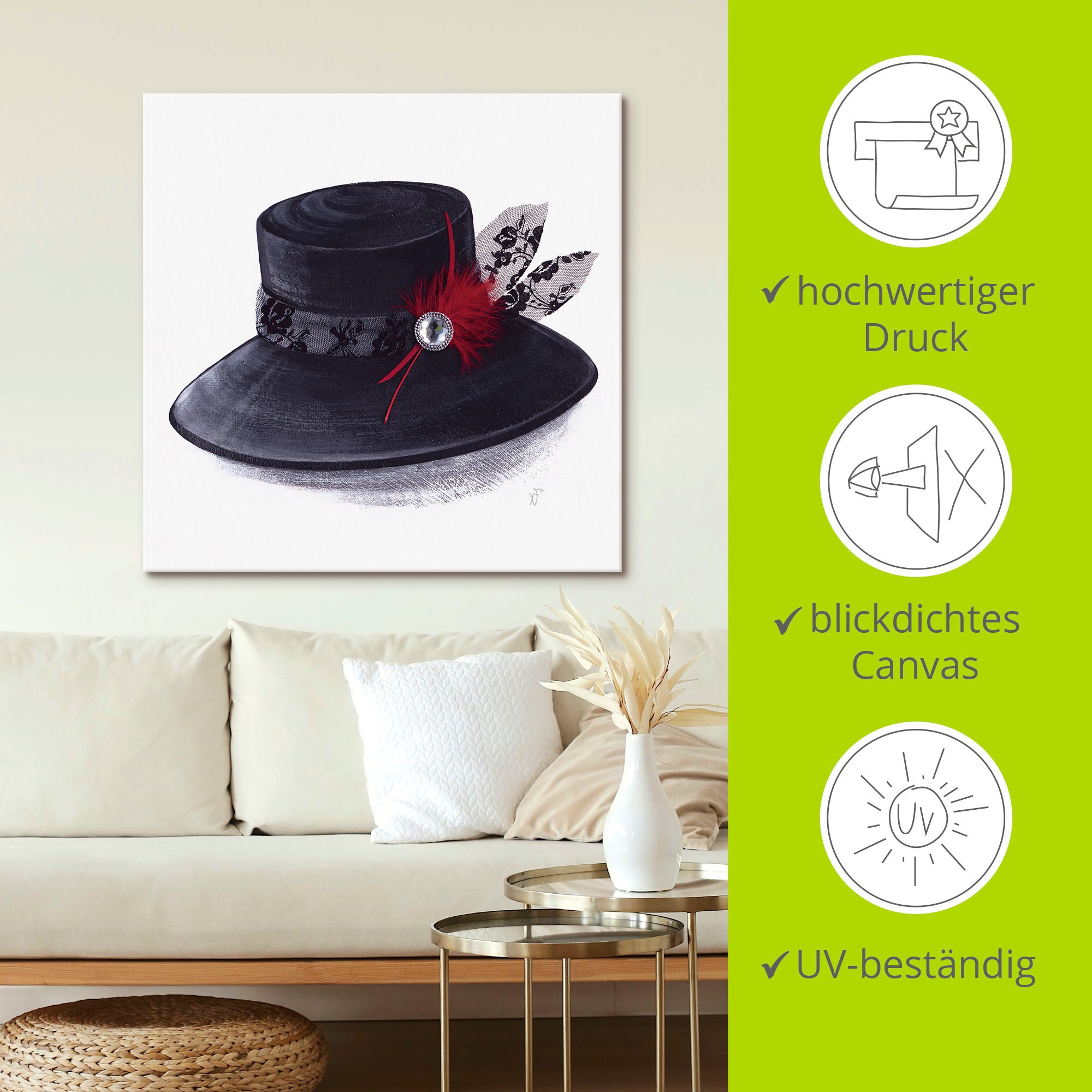 Artland Leinwandbild »Hut mit Diamant« Mode 1 Stk. tlg. auf Keilrahmen gespannt
