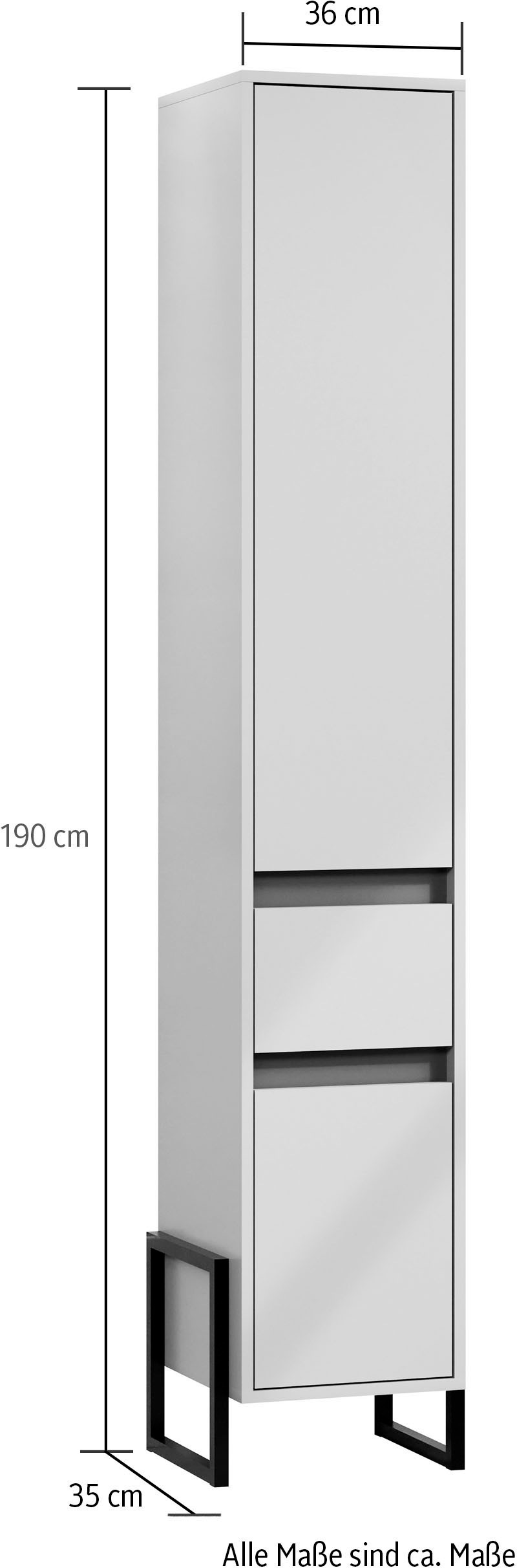 welltime Hochschrank »Malcesine«, (1 St.), Griffloser Badschrank in Blau mit Metallgestell - (B/T/H) 36/35/190 cm